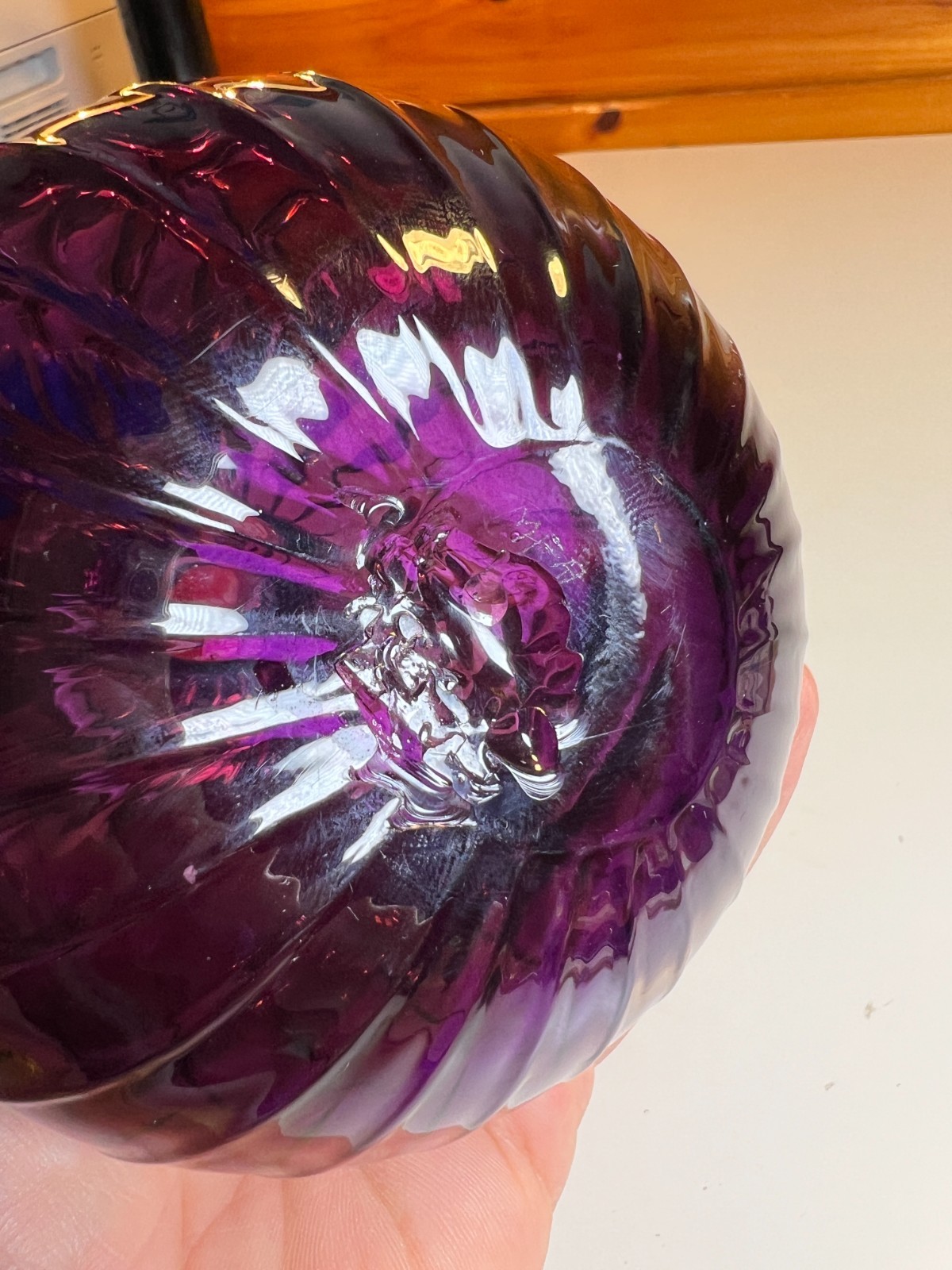 Vintage MFA BOSTON Hand Blown Amethyst Purple Art Glass Vase Ribbed Melon Onion