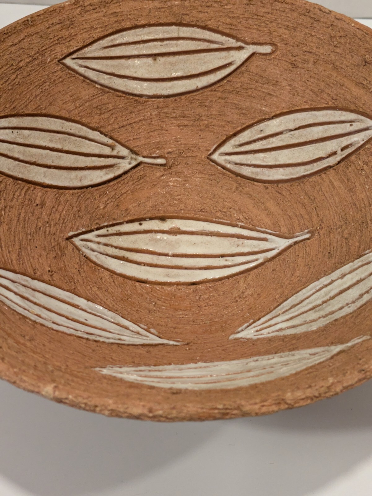 Italian Art Pottery Bowl Incised Leaf Design Horizon Line 85/402 Vintage 1960s