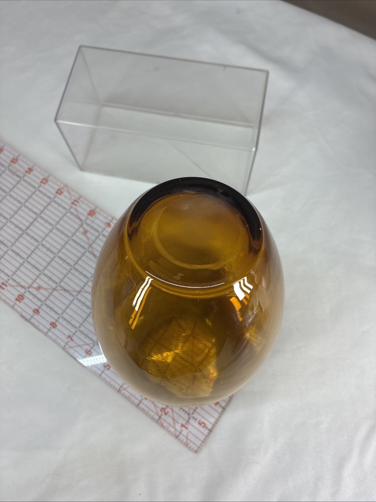 Vintage Boho Style Art Glass Hand Blown Owl Vase 10.5″ Amber, White, Clear Glass