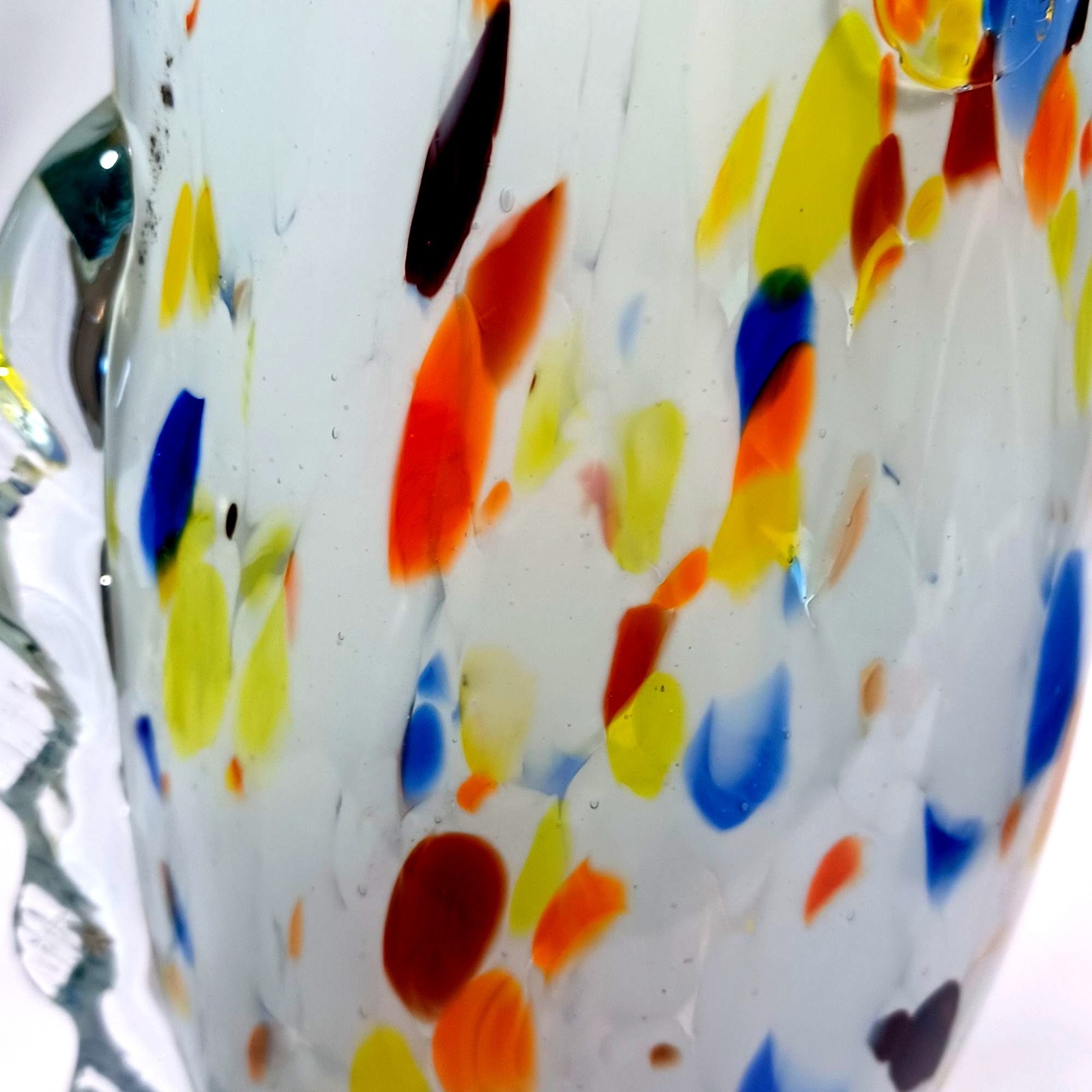 Murano Rainbow Confetti Fish Vase Pitcher Glasses Sculpture Art Glass Set of 3