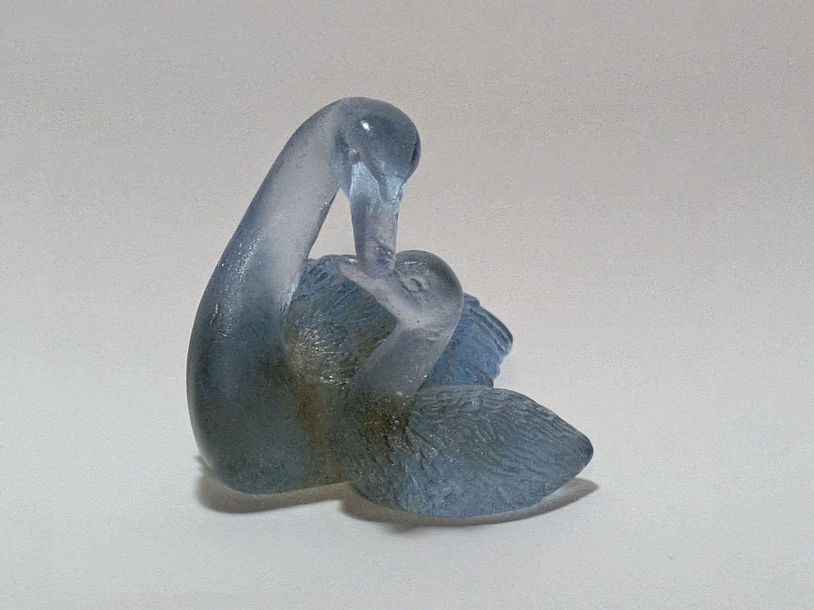 Daum Nancy France Miniature Glass Swan & Cygnet figurine blue