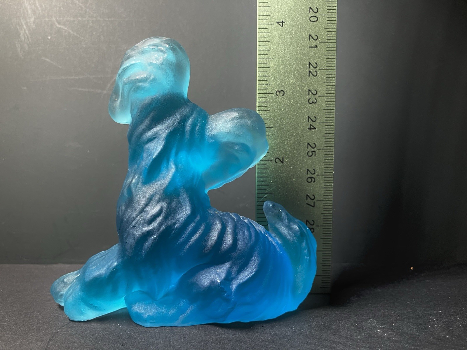 Vintage Blue Glass Dog Art Glass Figurine * Small Dog * Dogs * Big Ears * Cute *