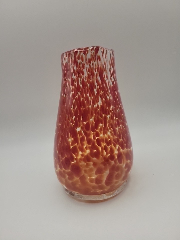 Hand Blowed Glass Vase Dark Orange/Red Splatters No Chips/Cracks See Photos