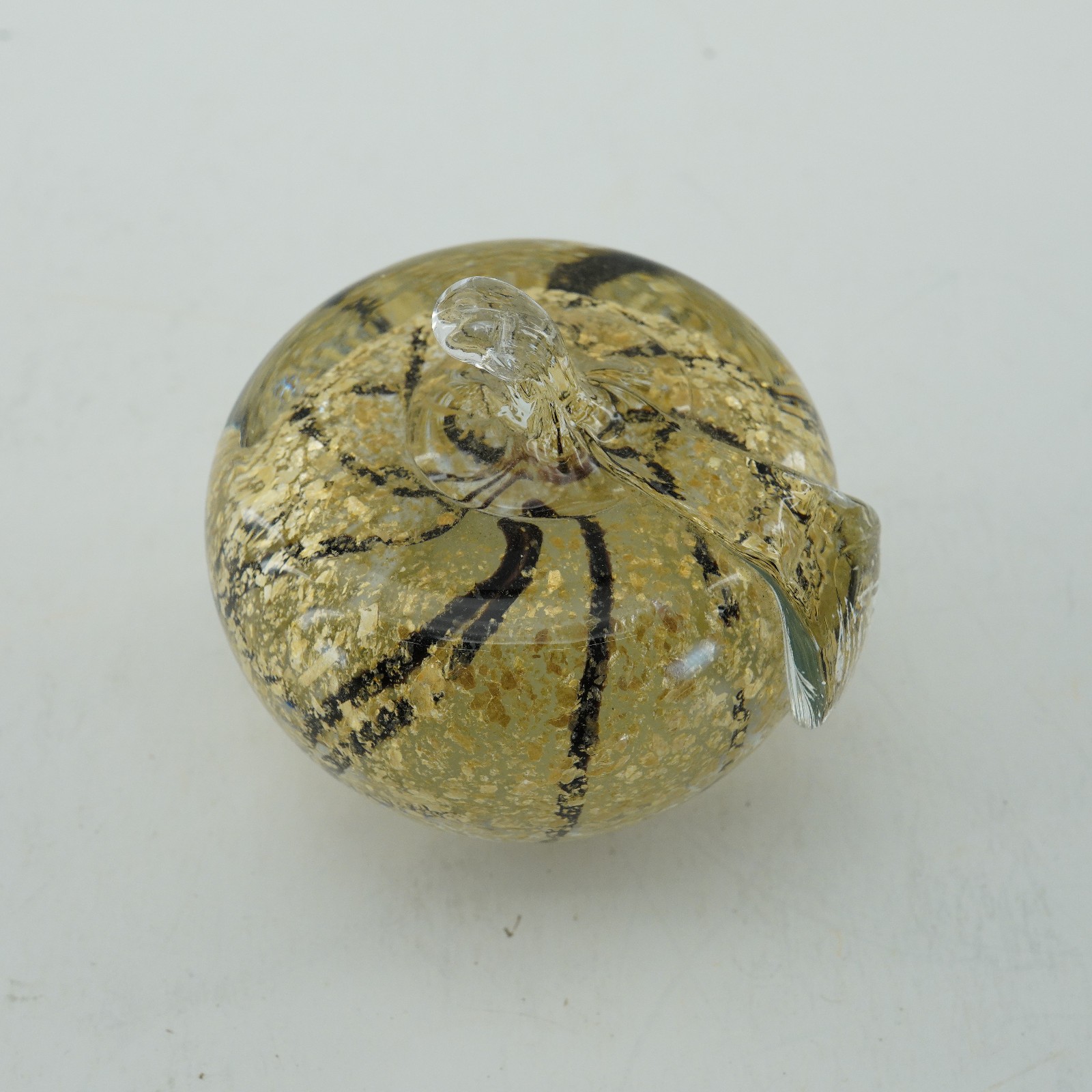 Art glass Multi Abstract clear Apple Paper Weight 2.25 In Decor desk gold black