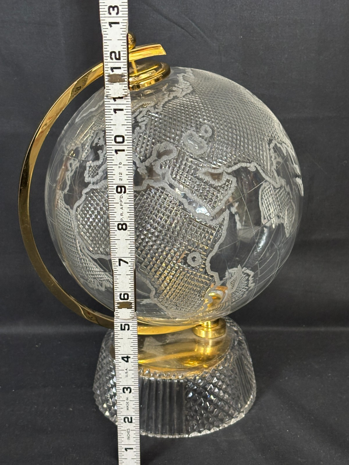 Vintage Astral Crystal & Brass World Globe ~ Hand Made Korea