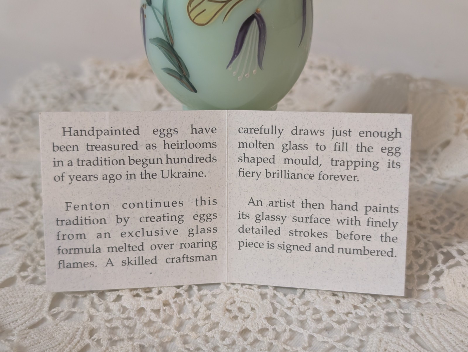 Vintage Fenton Jadeite Glass Egg Limited Edition #949/3000 Signed By D. Robinson