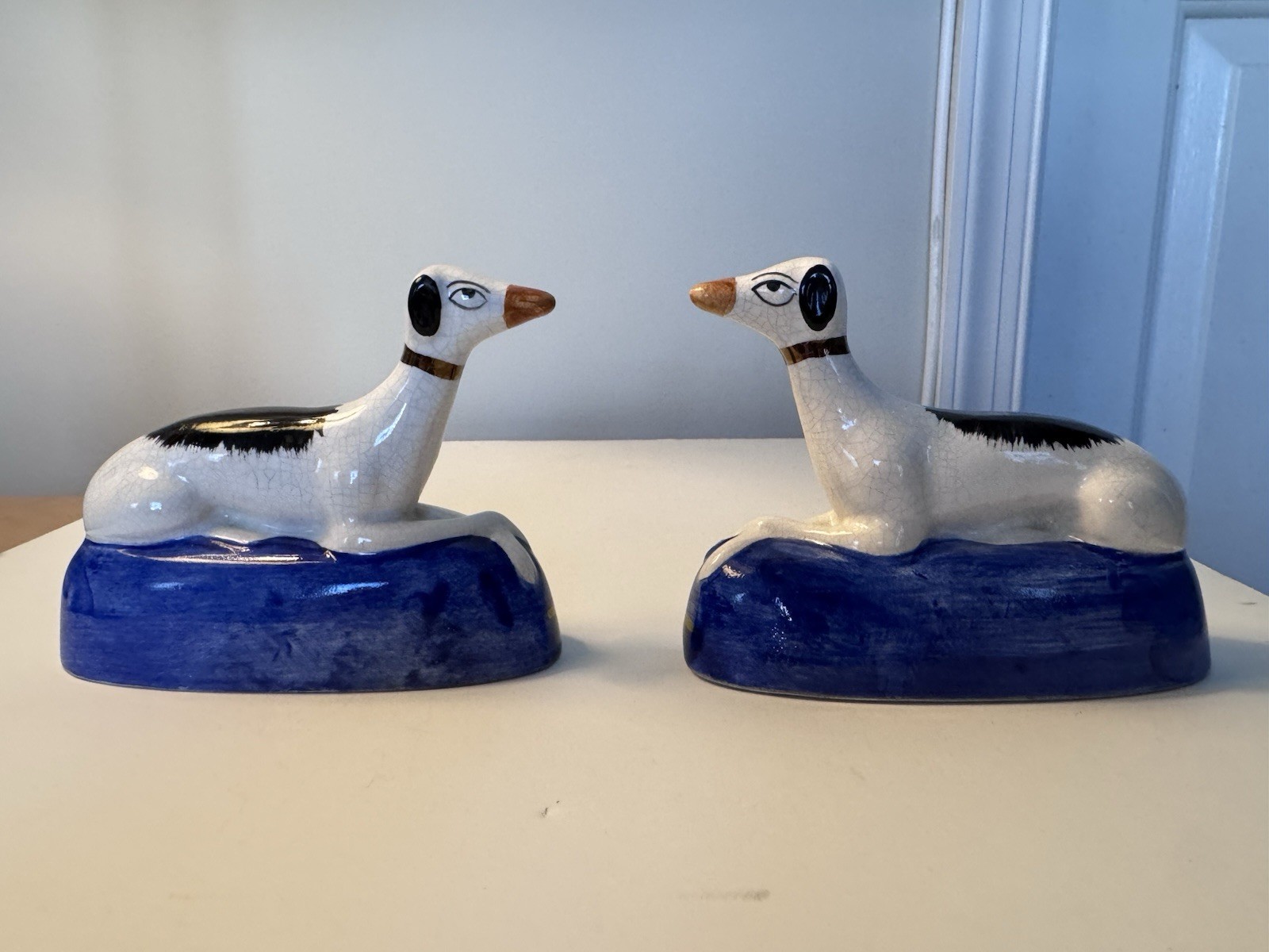 Staffordshire Whippet Greyhounds Dog Inkwell Figurines Set Made in England