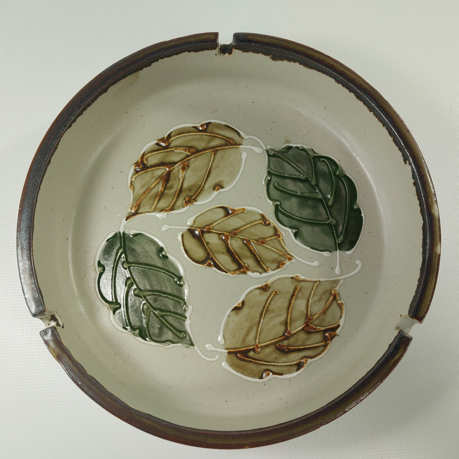 Vintage Nature Ashtray 7.25″ Speckled with Embossed Leaves – Otagiri Style