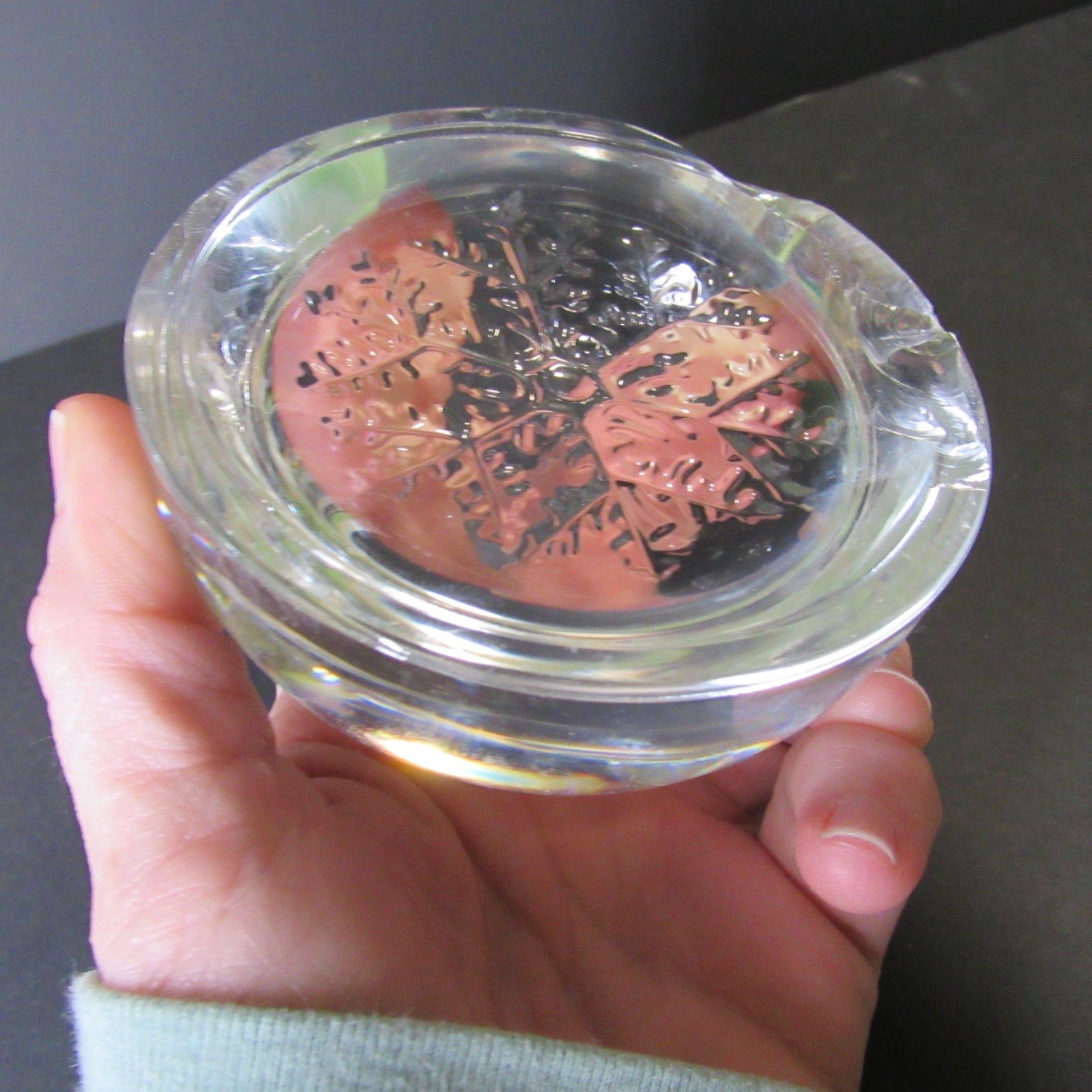 Vtg Glass Snowflake Paperweight Clear Leaded Crystal Holiday Winter Decor