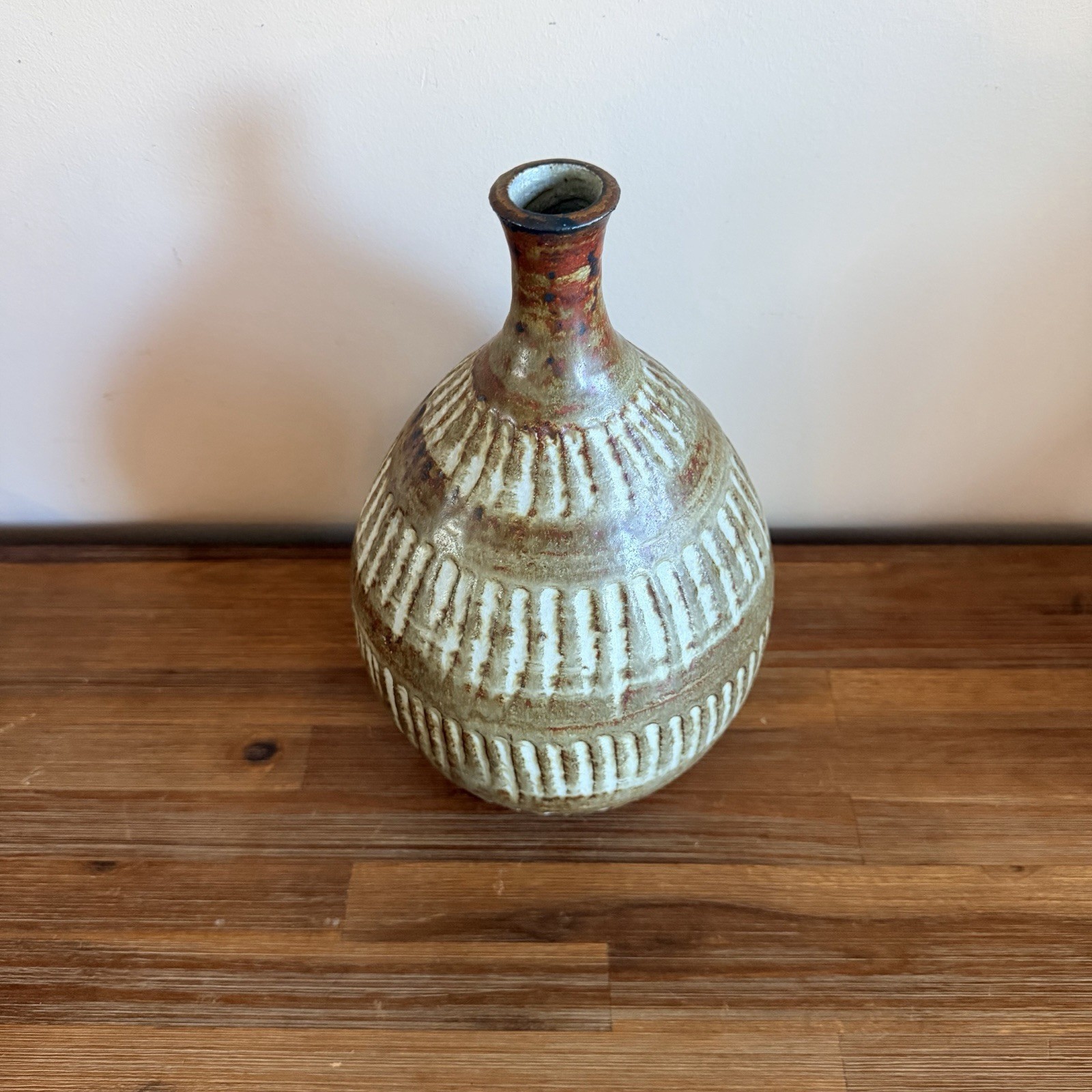 Mid Century Modern French / Scandinavian Stoneware Pottery Vase Illegibly Signed