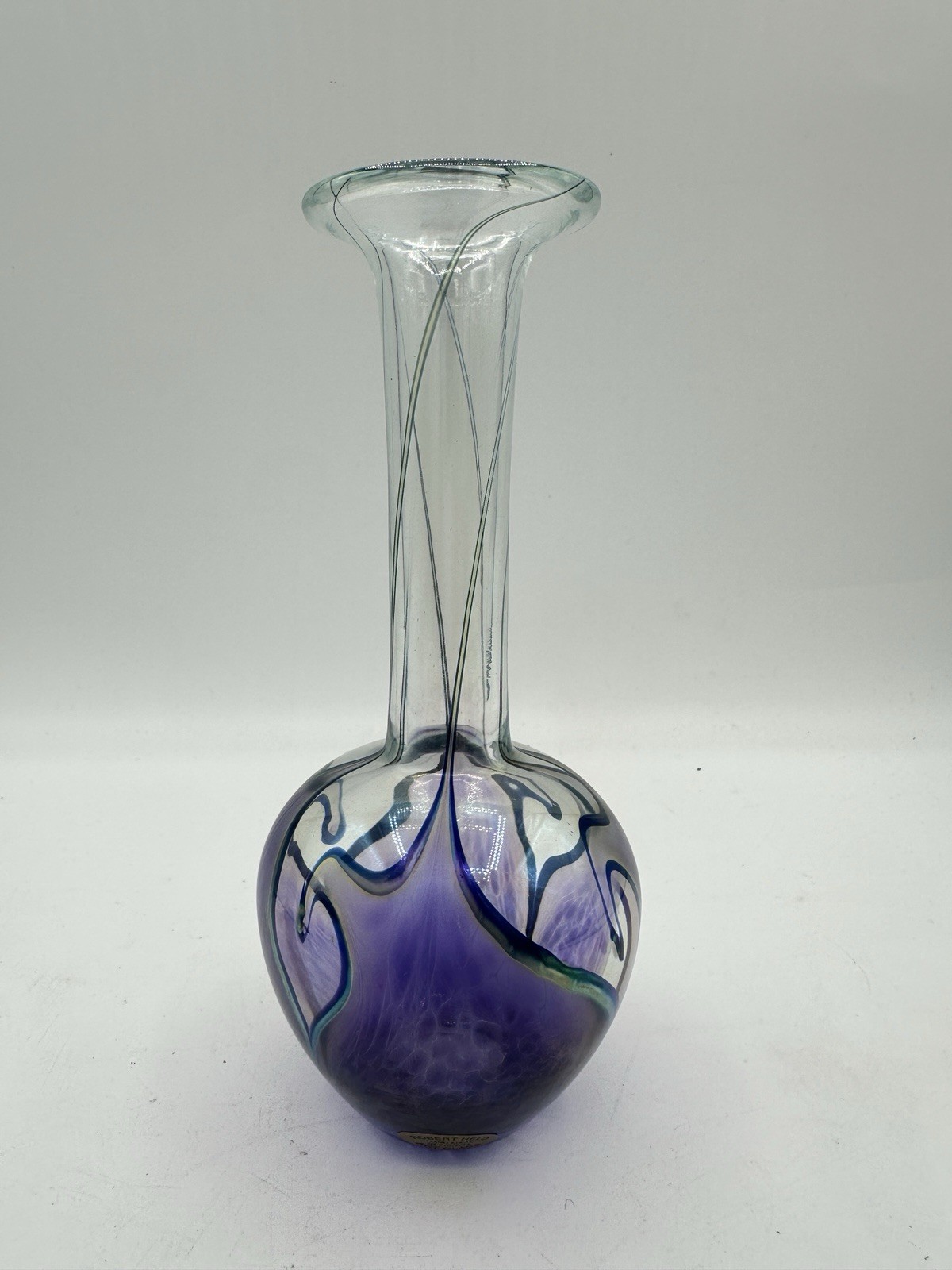 Robert Held Art Glass Vase Signed Purple Iridescent Pulled Feather Canada