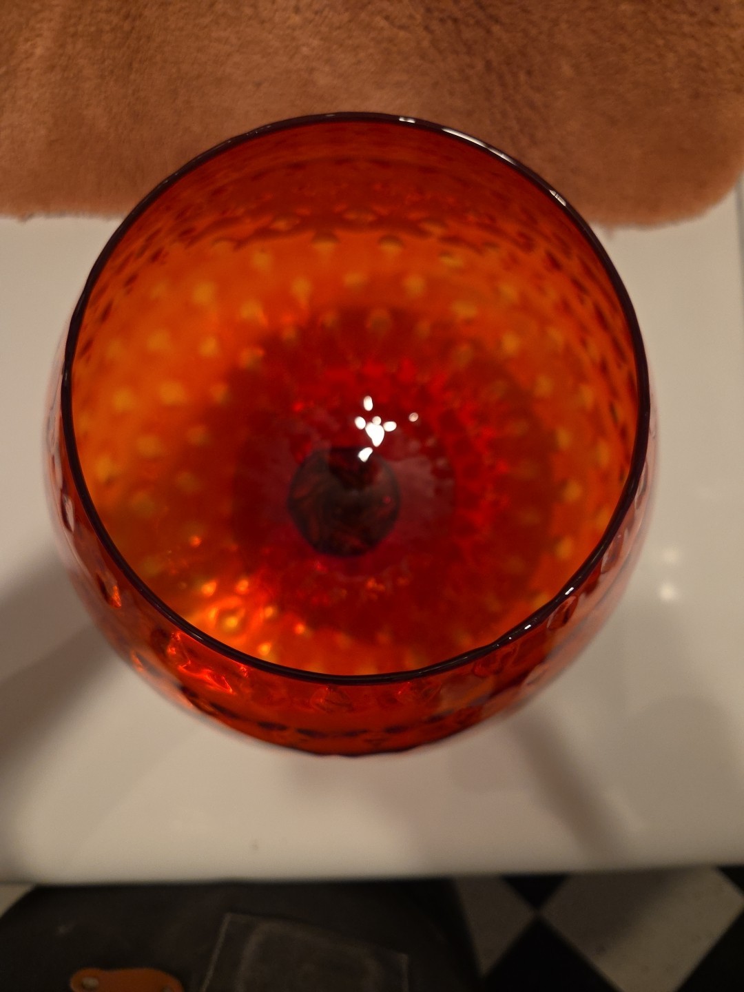 VTG Empoli Italian Brandy Snifter Pedestal Vase Orange Amberina Optic 14″ Aprx