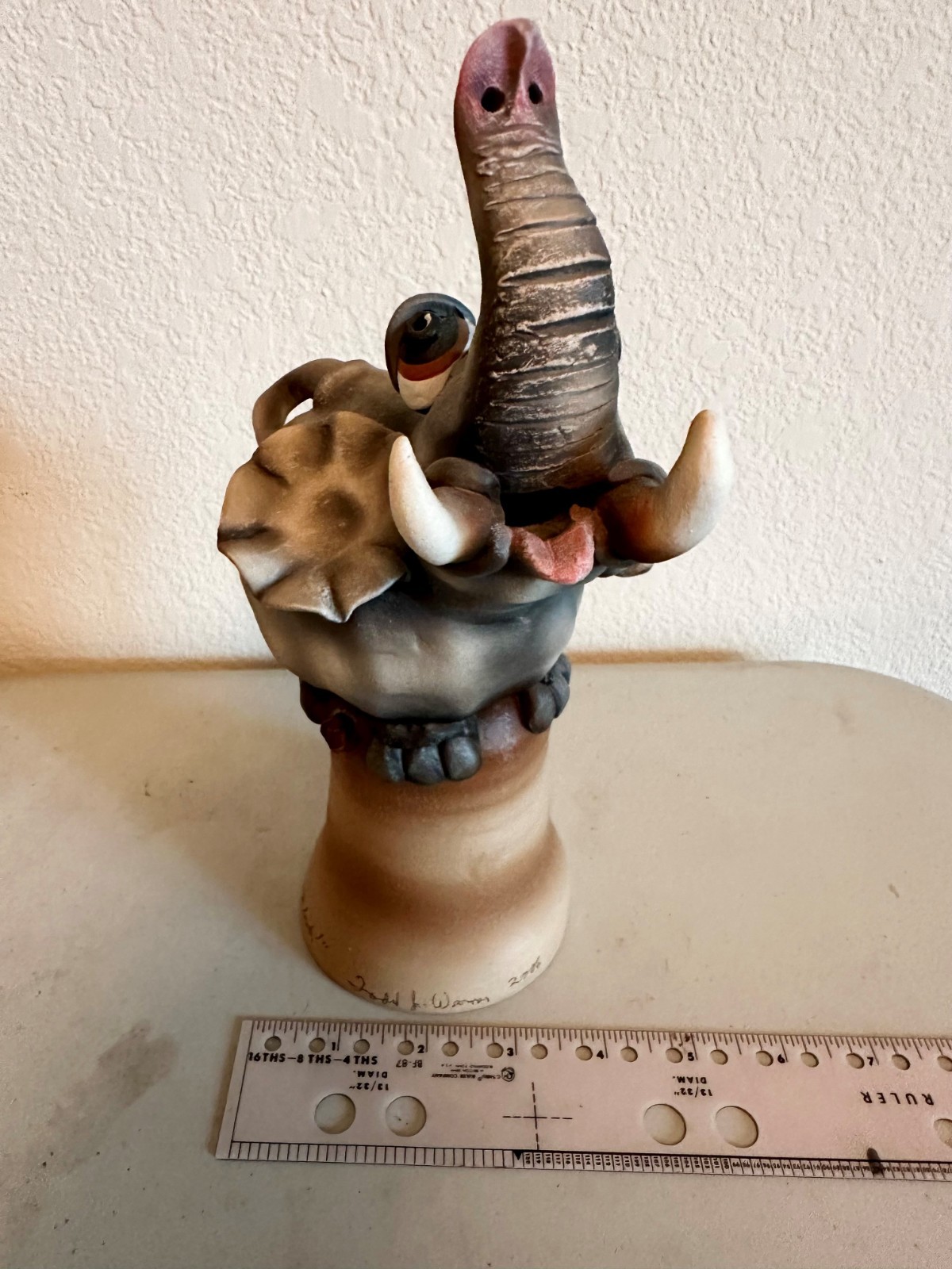 Vintage 1997 Official Todd Warner Elephant Handcrafted Ceramic Bell, Signed