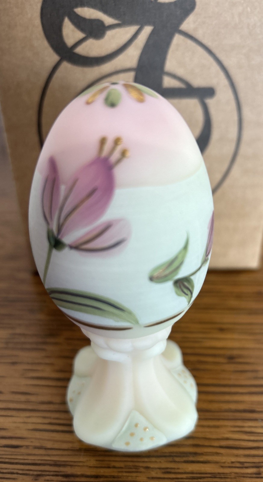 Vintage Fenton Egg Pink Uranium Burmese RARE Flower Hand Painted Signed 718/3000
