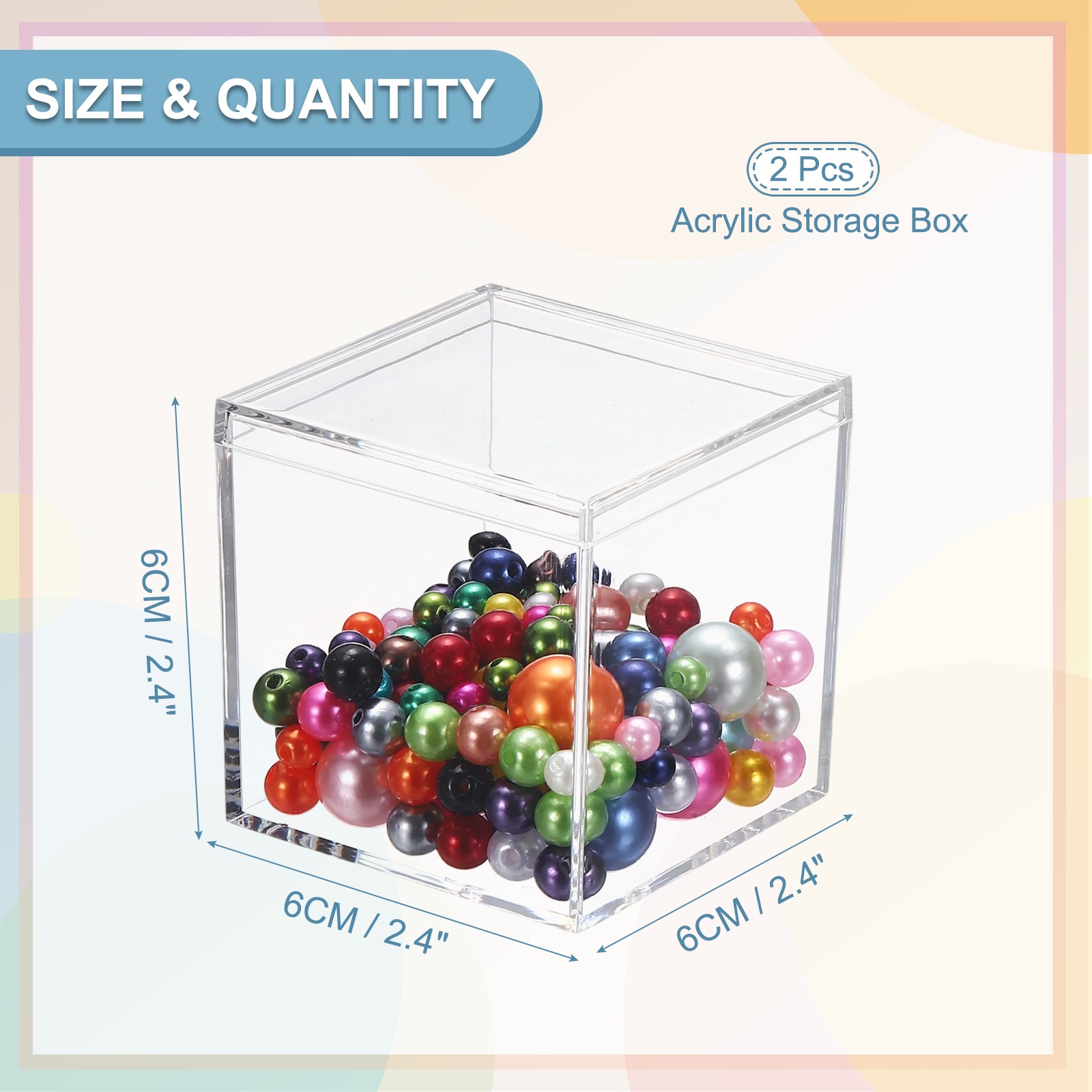 2Pcs 2.4″ Small Acrylic Storage Box with Lid Clear(Square),