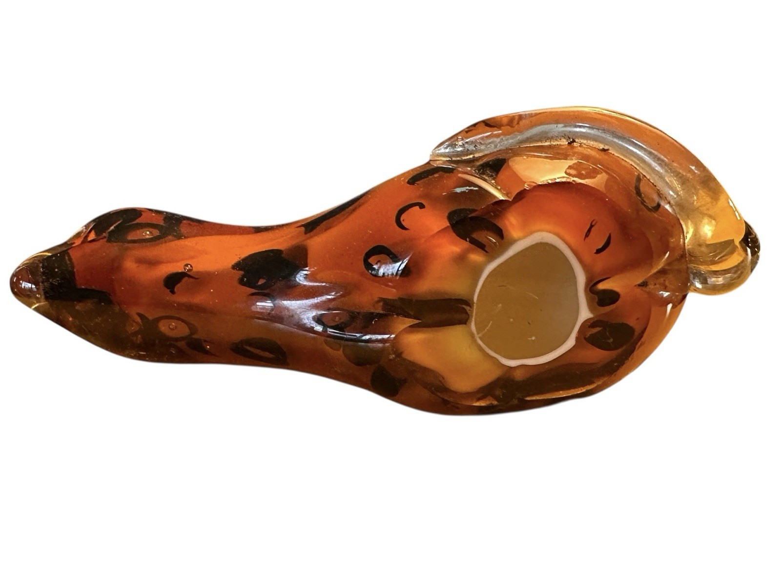 Murano Style Handblown Art Glass Spotted Leopard-Cheetah 7 “ X 2.25” X 2.25” EUC
