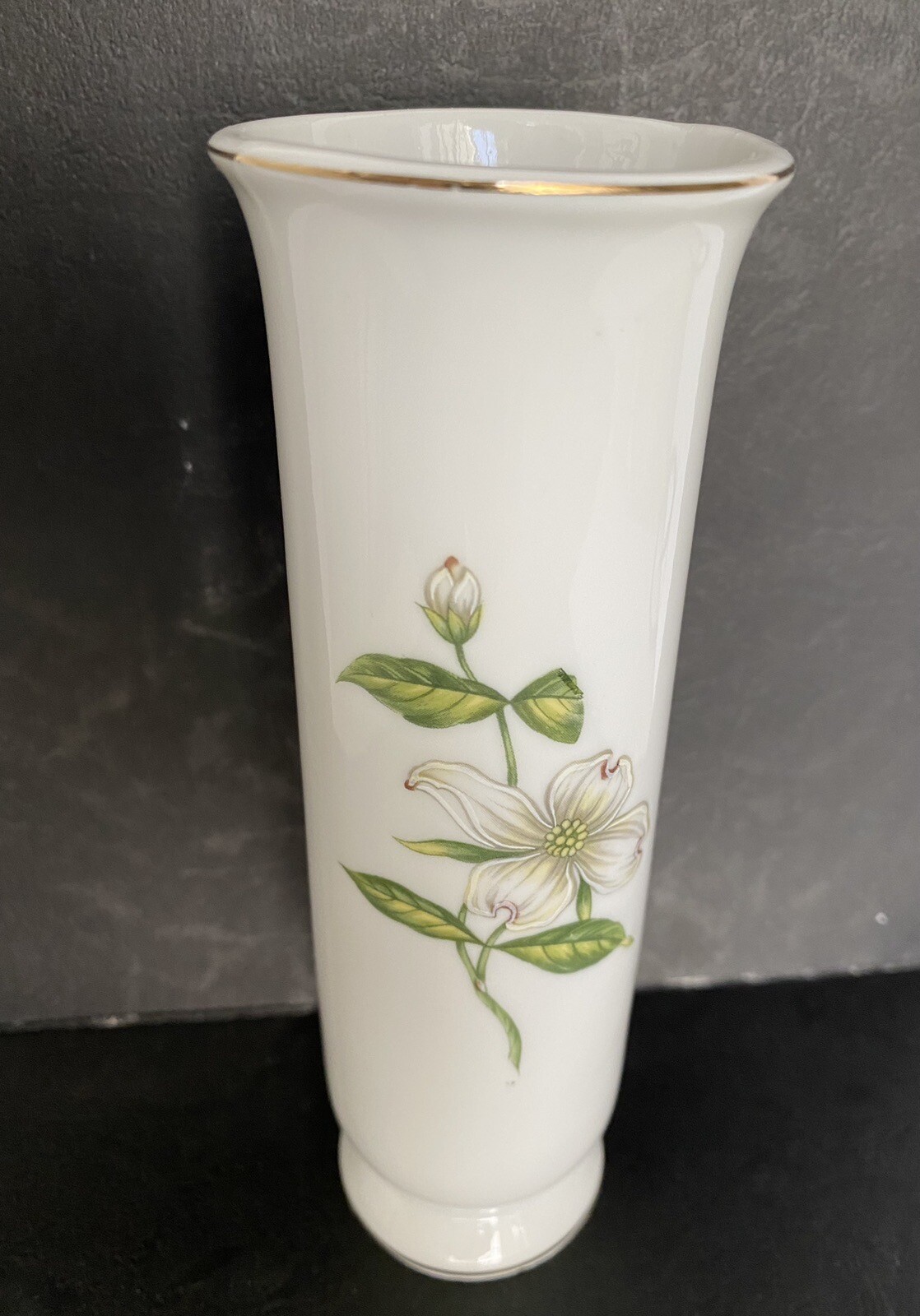 Vintage Lefton Porcelain Bud Vase Dogwood Flowers Gold Trim 02870 Japan Boudoir