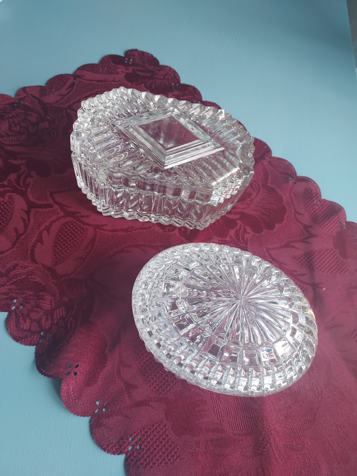 2 Vtg Lidded Crystal Trinket Candy Boxes Gorham Crystal Clear Ind.