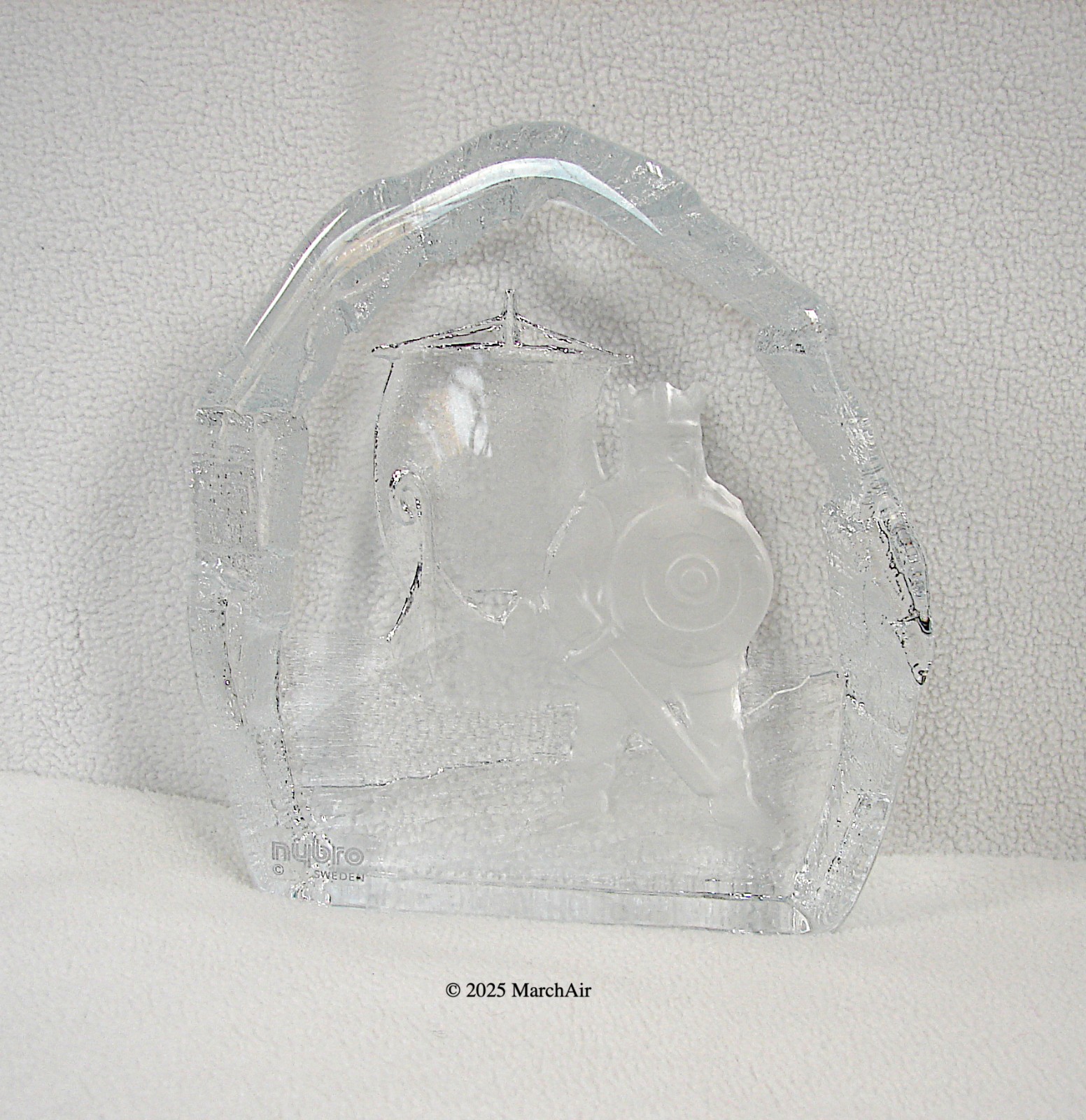 Vintage Nybro Sweden Crystal 2 lb 5 oz Paperweight Sculpture Viking and Ship