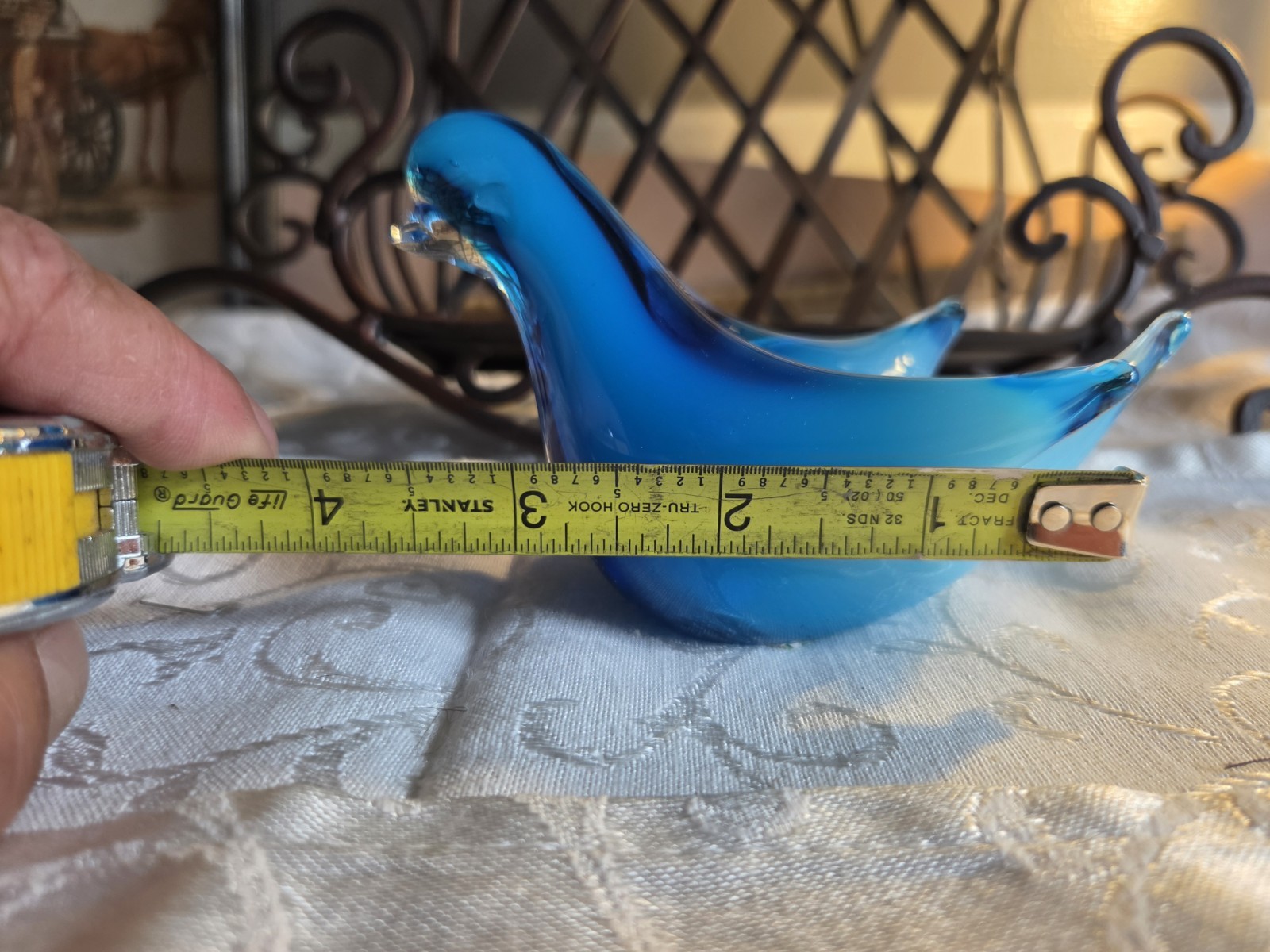 Vintage Blue Hand Blown Glass Dove