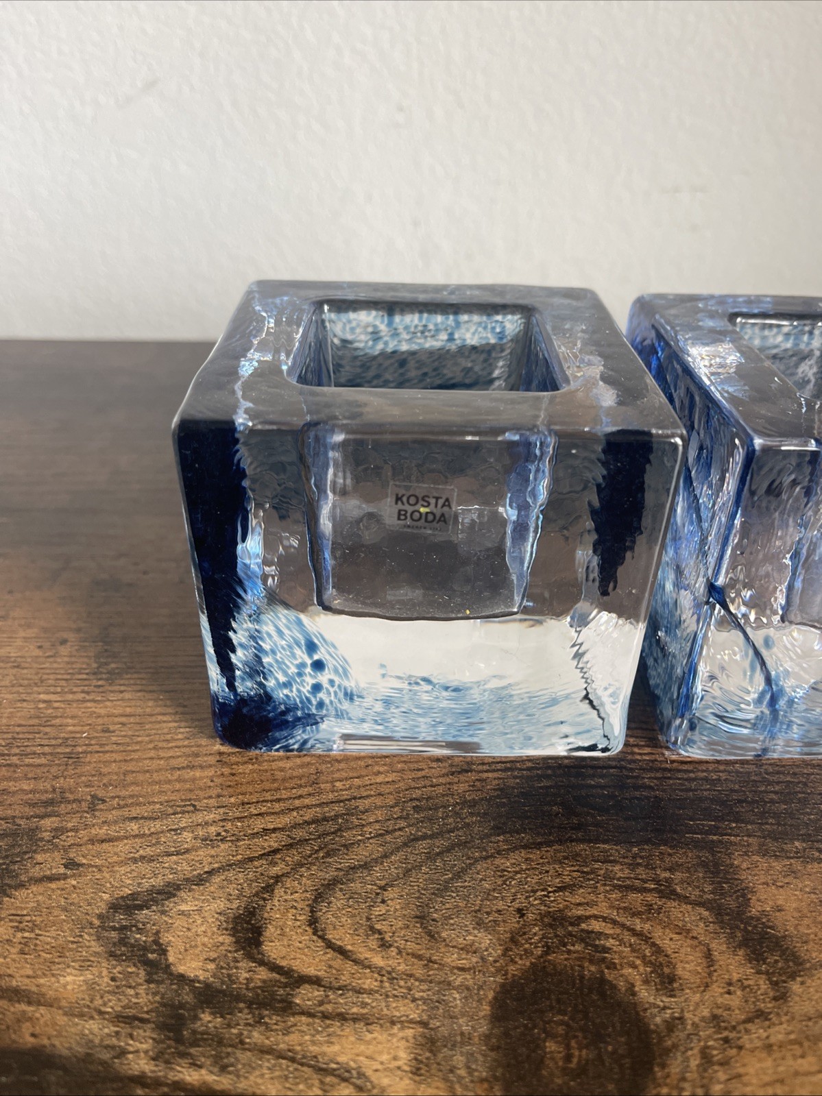 Kosta Boda Brick Votive Blue Glass Large Size Heavy Lot