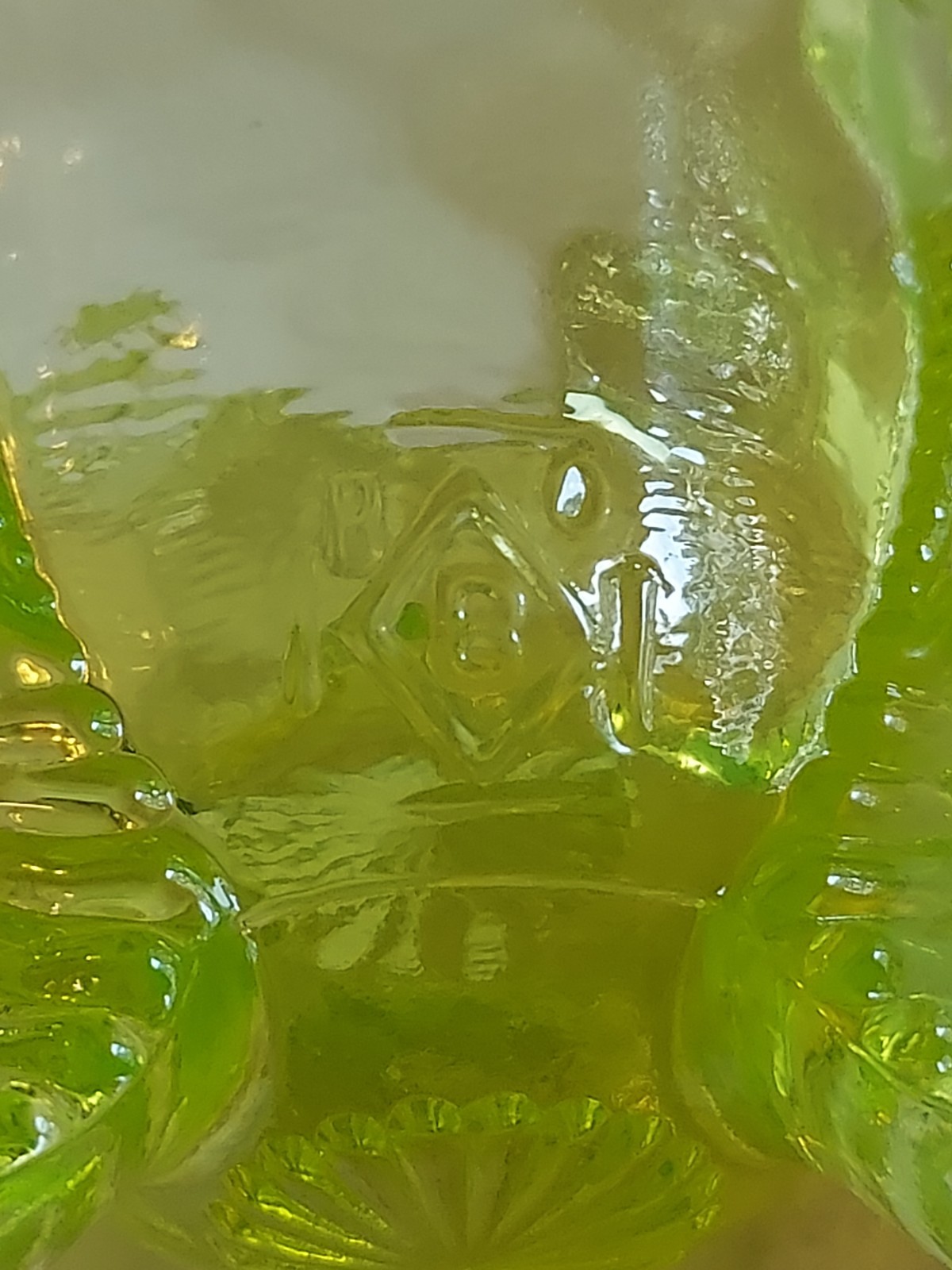 Boyd’s Uranium Vaseline Glass Forget Me Not Footed Toothpick Holder~Marked