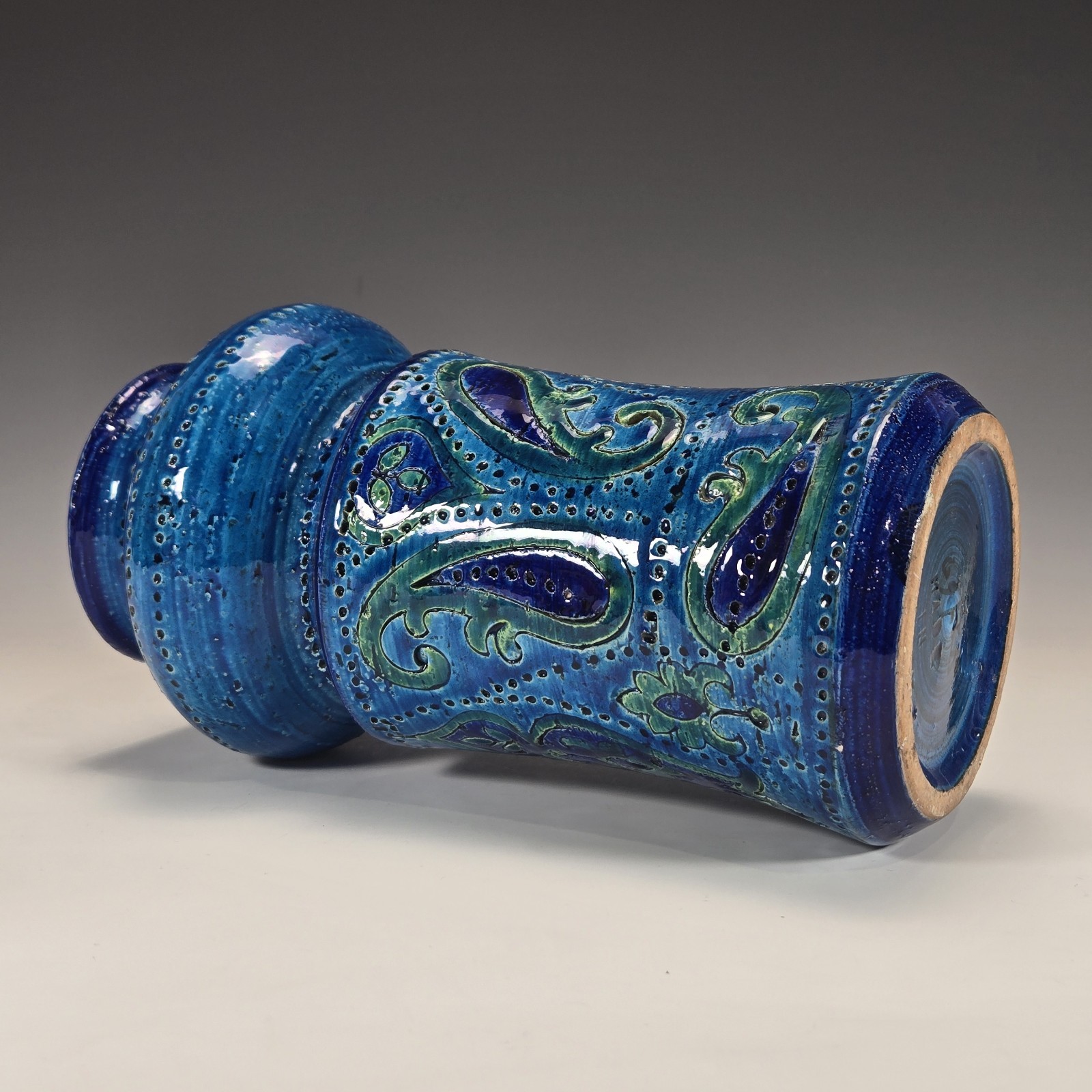 Aldo Londi Bitossi Italian Pottery Vase Liberty Paisley Remini Blu Rosenthal 8″