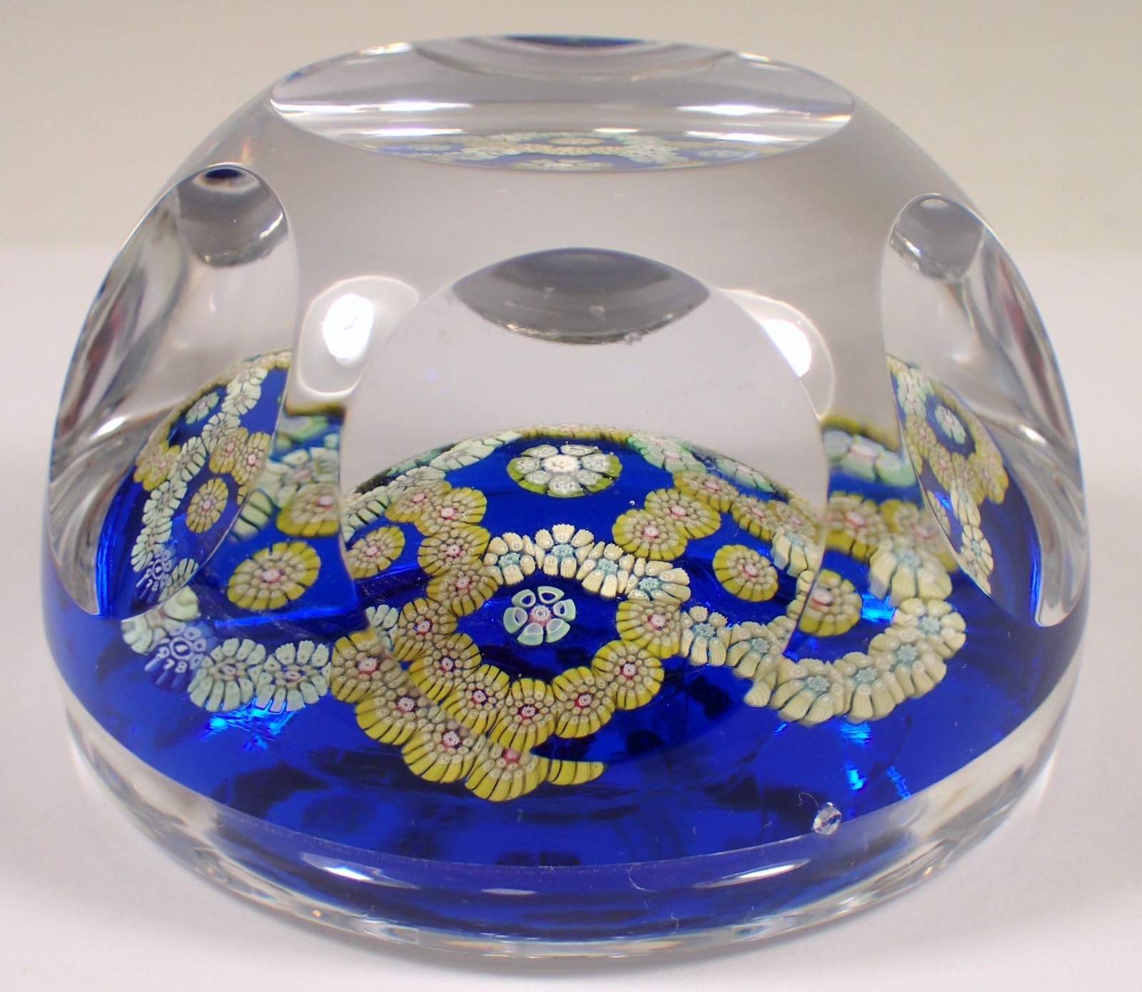 Vtg 1978 WHITEFRIARS Millefiori Art Glass Faceted GARLAND Concentric Paperweight