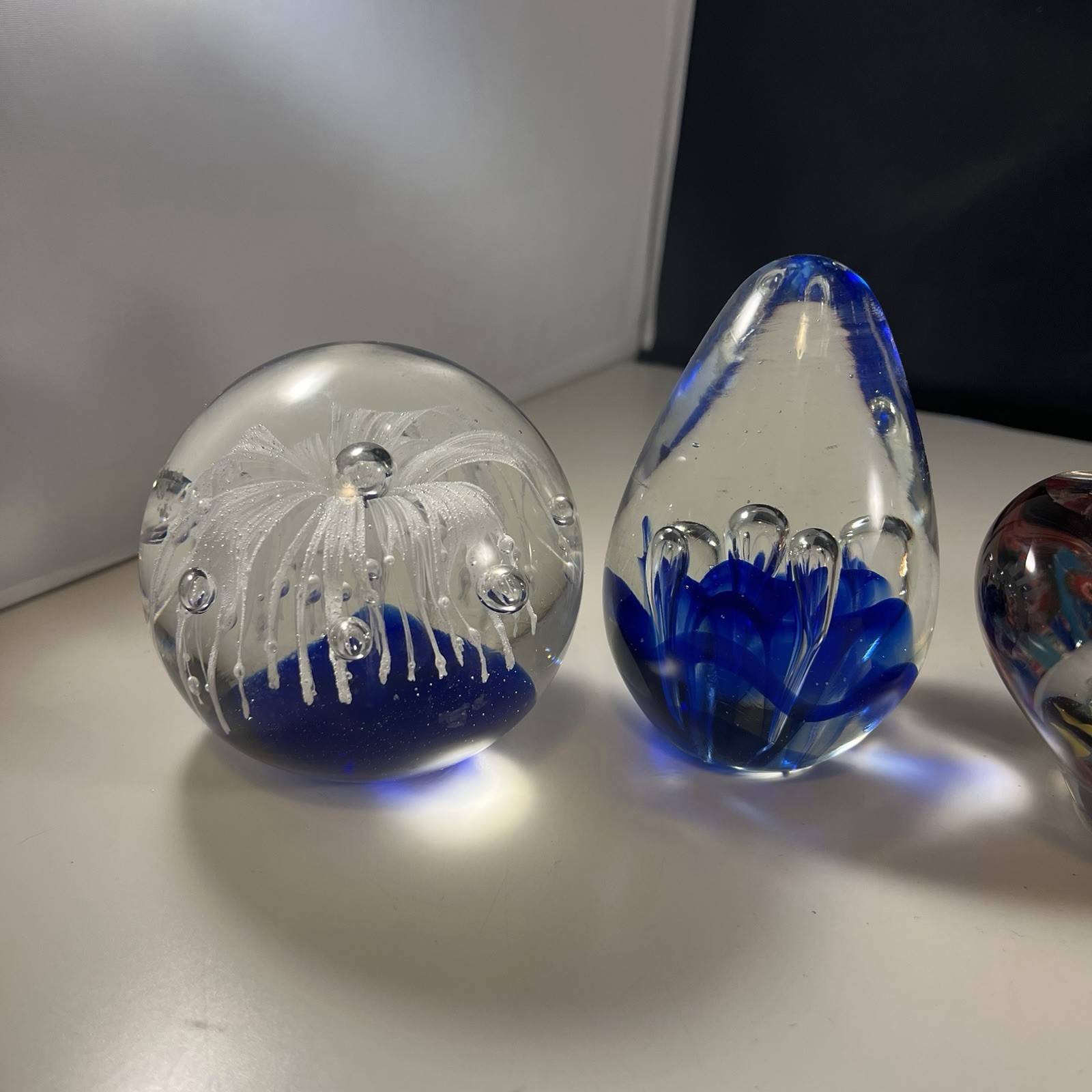 Lot Of 6 Murano Style Colorful Glass Paperweights- Different Shapes & Sizes