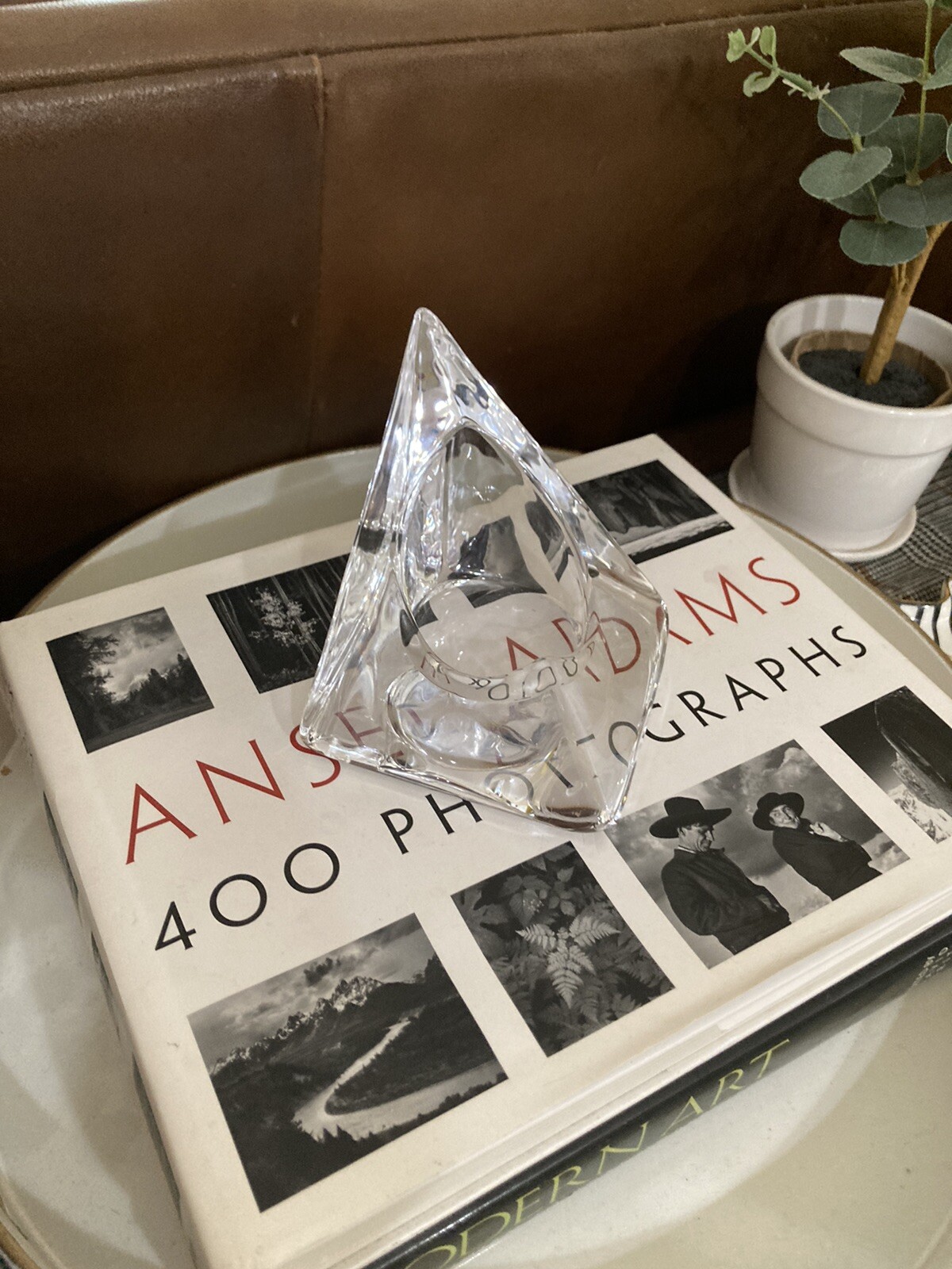 LARGE Nybro Art Glass Ice Pyramid Candle Holder By Tord Kjellstrom Sweden MCM
