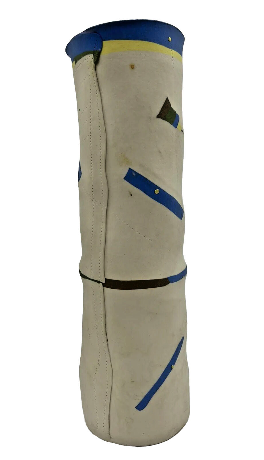 Vintage Pottery Vase SIGNED MAB 1985 Patchwork Stitch Fabric Memphis Style 10.5”