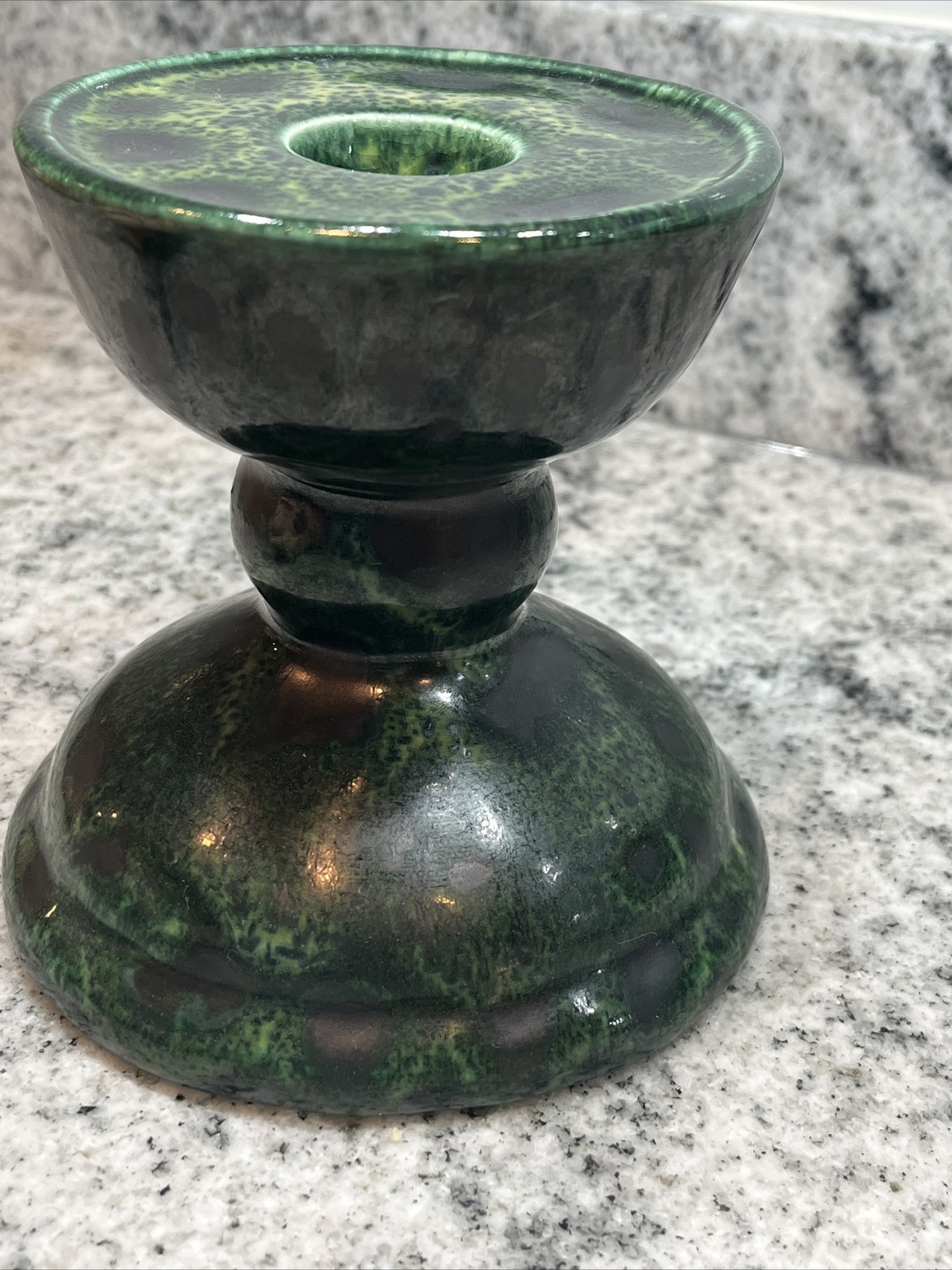 GAIL PITTMAN Pottery Candlestick Holder Green & Gray Signed Vintage ‘92