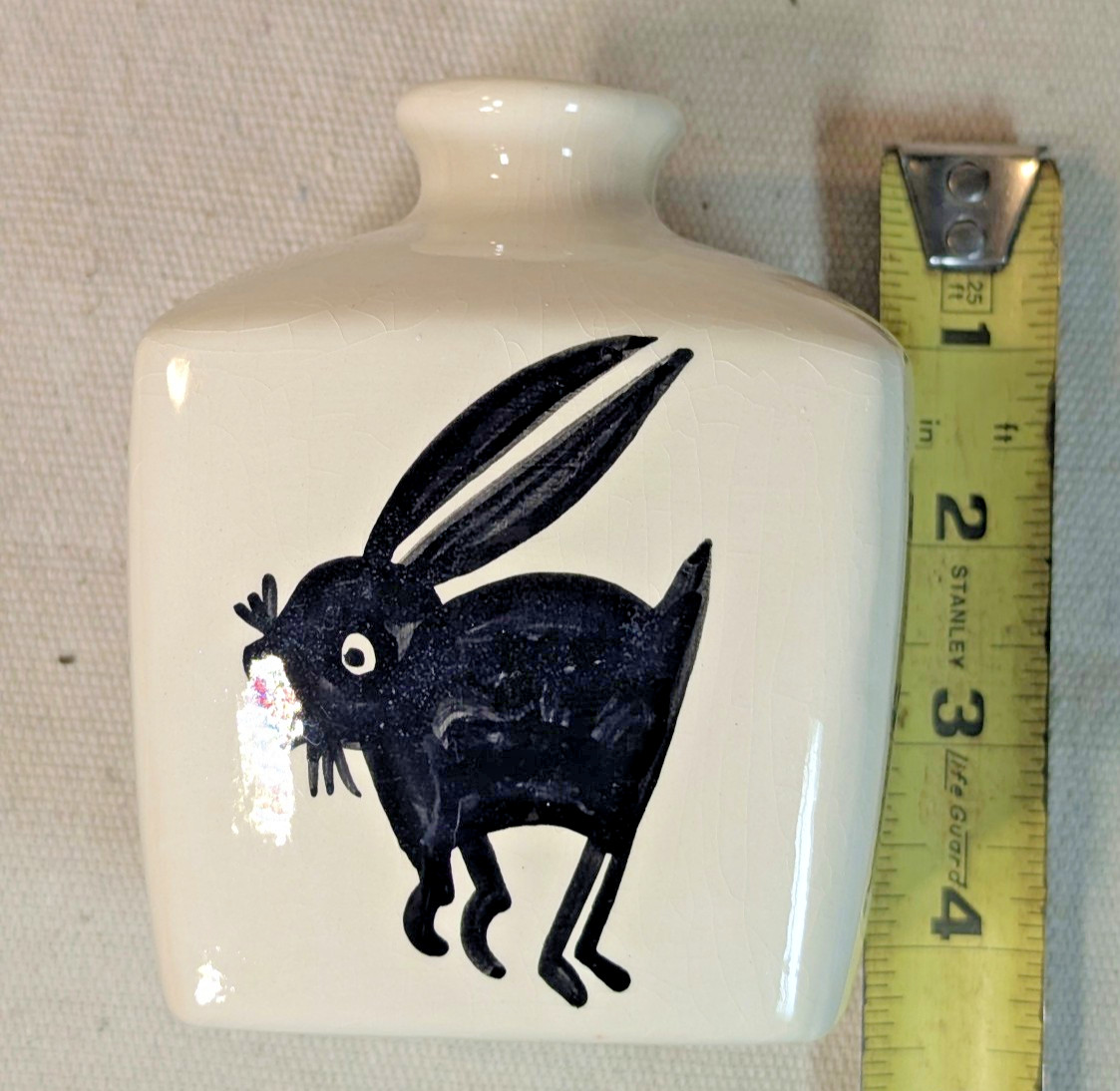 Twigwood Art Pottery Vase, Folk Art Rabbit, Raven, Thunderbird Black & White