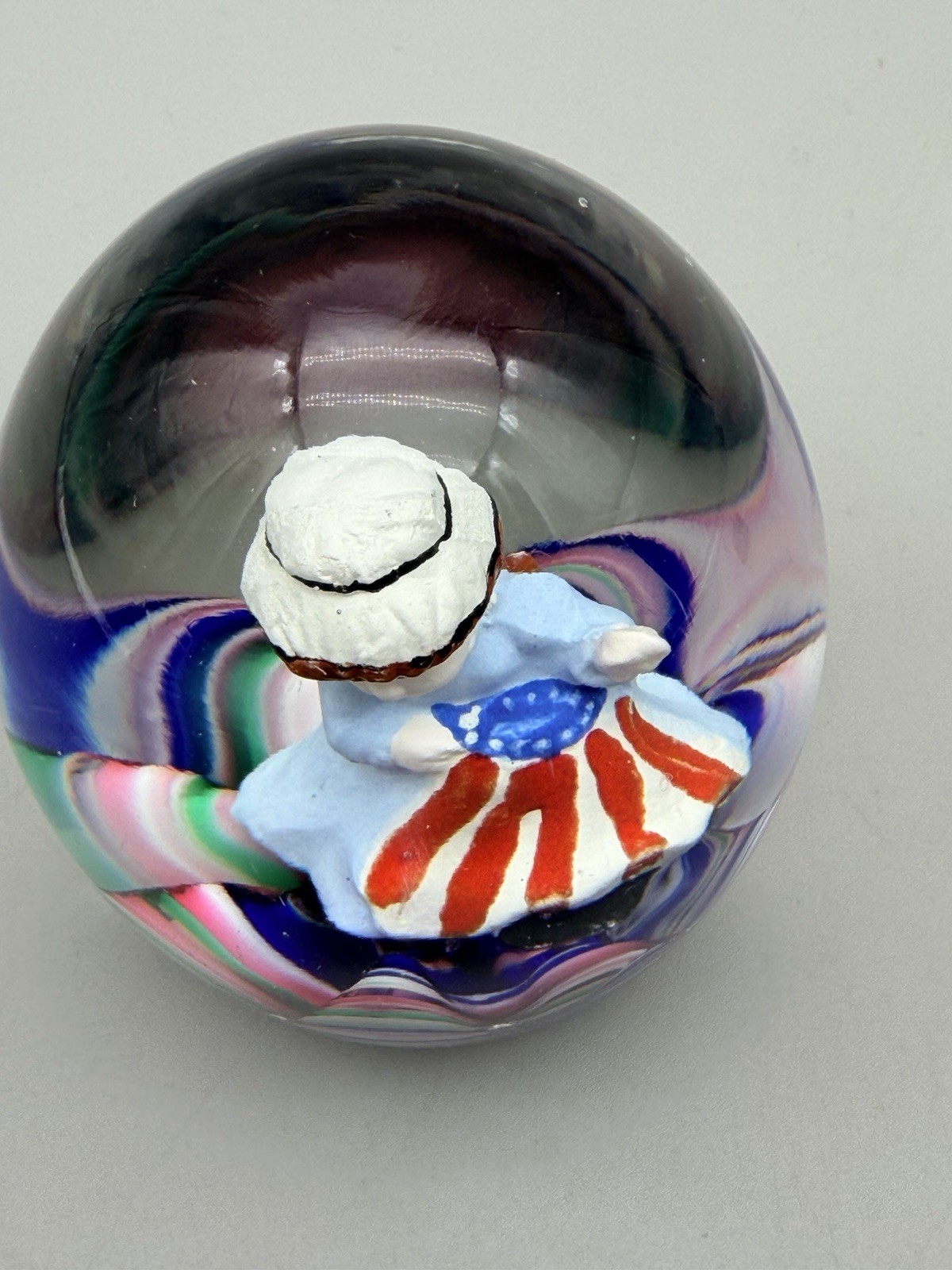 Rare Joe St Clair Betsy Ross Sulphide Art Glass Paperweight Patriotic Flag