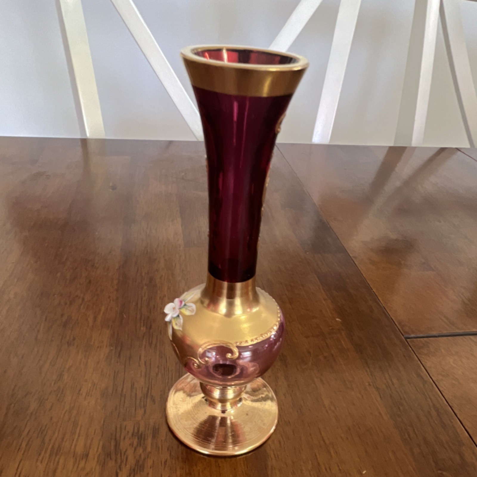 Bohemian Gold Purple Glass Vase Floral Pattern Flower Petals Decorative Accent