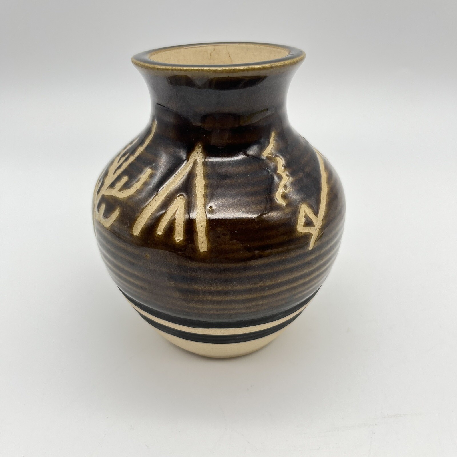 Native American Saguaro Southwest Stoneware Pottery Vase USA Made Vtg 5″