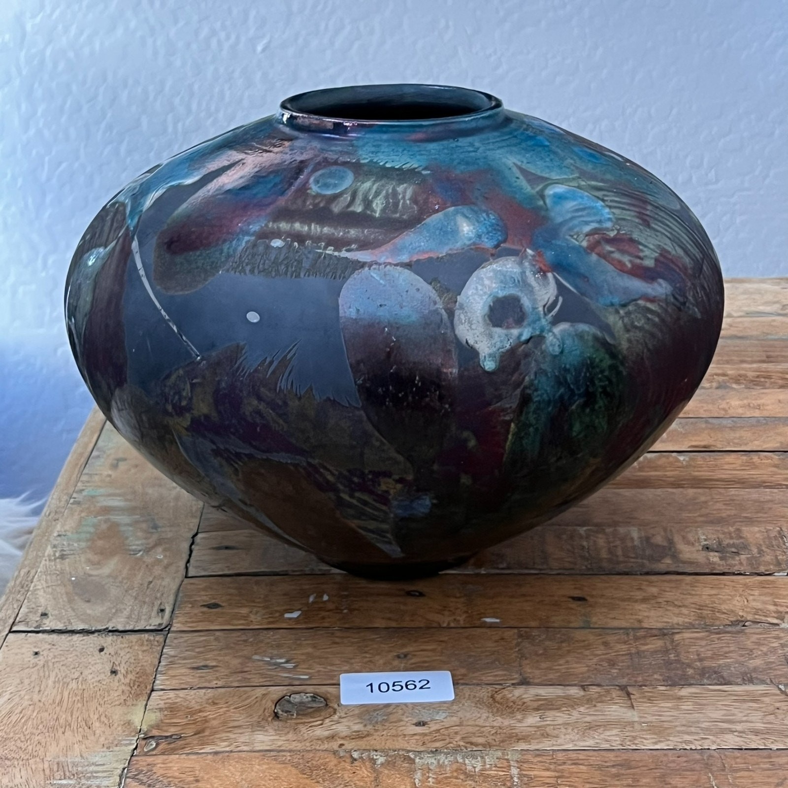 Vintage Globe Abstract Vase Metallic Raku Handcrafted 11″ Artist Signed