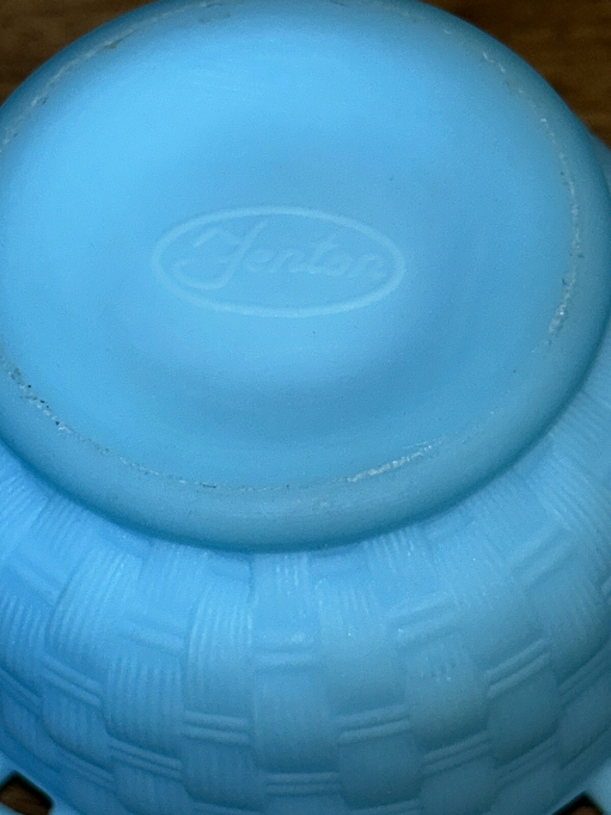 Vtg Match Pair Fenton Blue Satin Glass Basket Weave Ruffled Rose 3” Bowl Vase DP