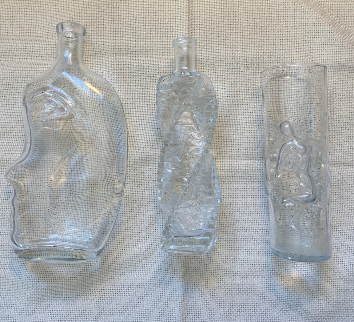 Kefla Depose Elle & Spiral Glass Bottles & La Femme by Libbey vase highball