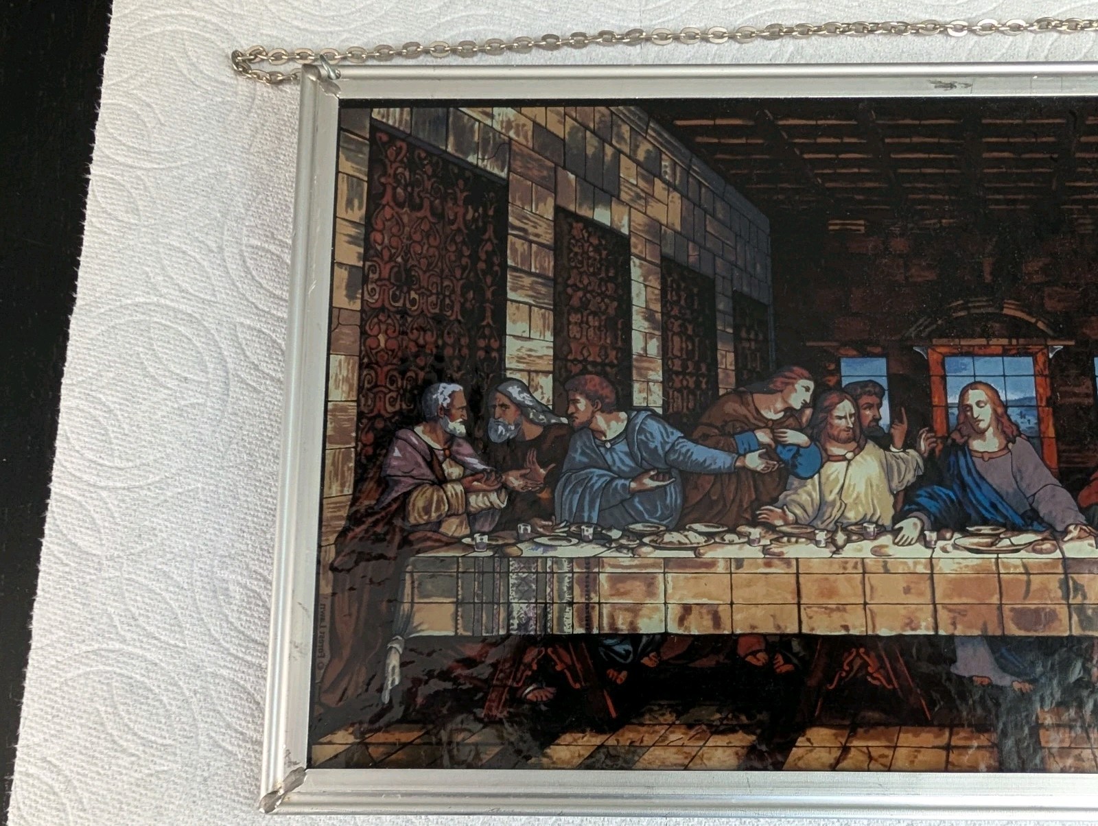 Stained Glass “Last Supper” Leonardo Da Vinci 16×9″ Forest Lawn Window Genuine