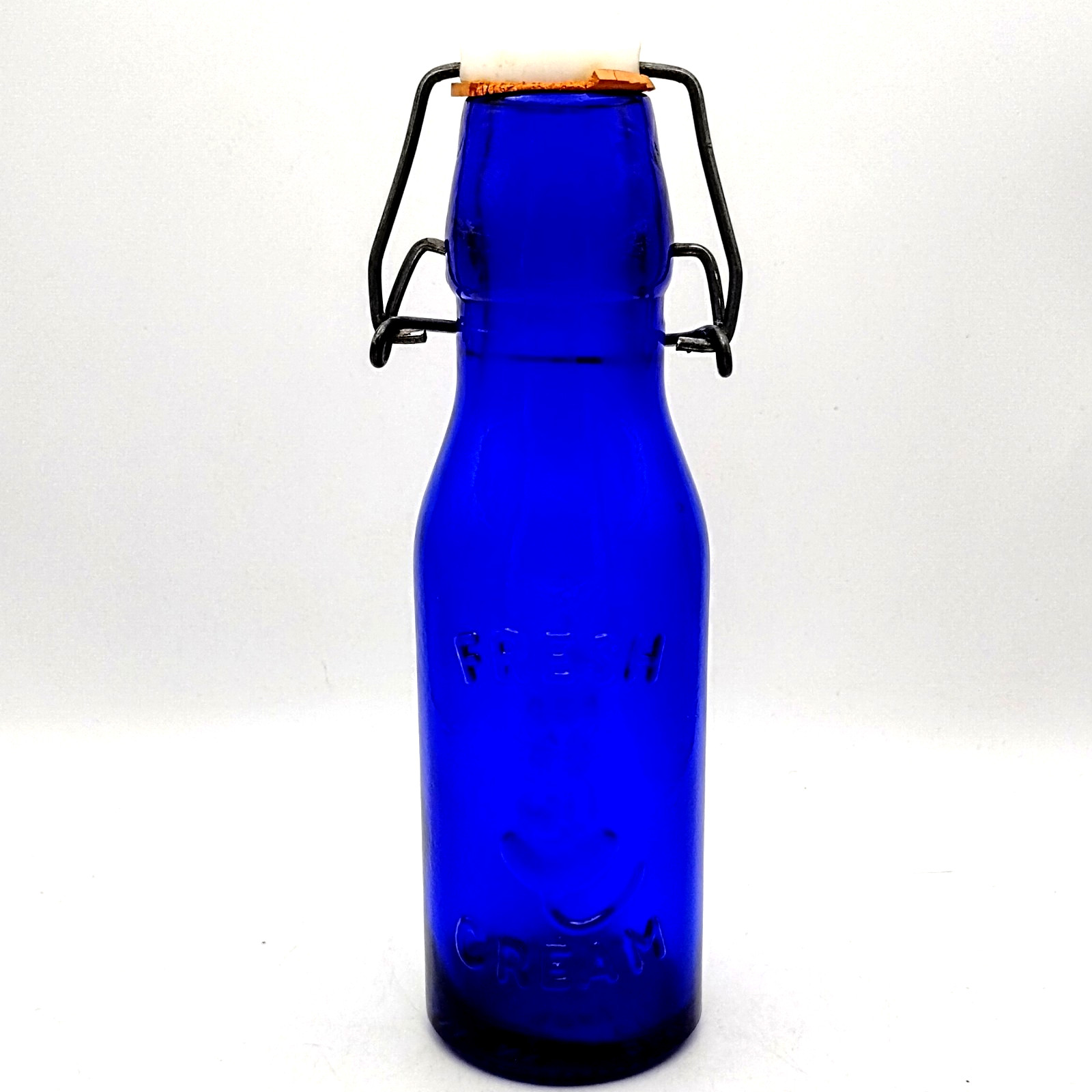 Crownford Giftware Cobalt Blue Glass Cream Bottle Cat Design 9 oz Italy 1985