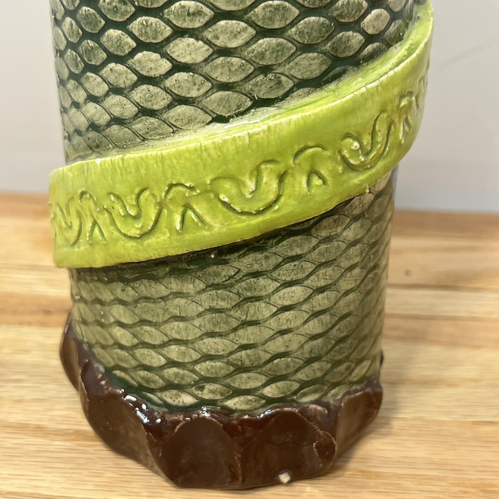 Ugly Handmade Art Pottery Vase Mug Dragon Snake Lizard Scales Signed Nina
