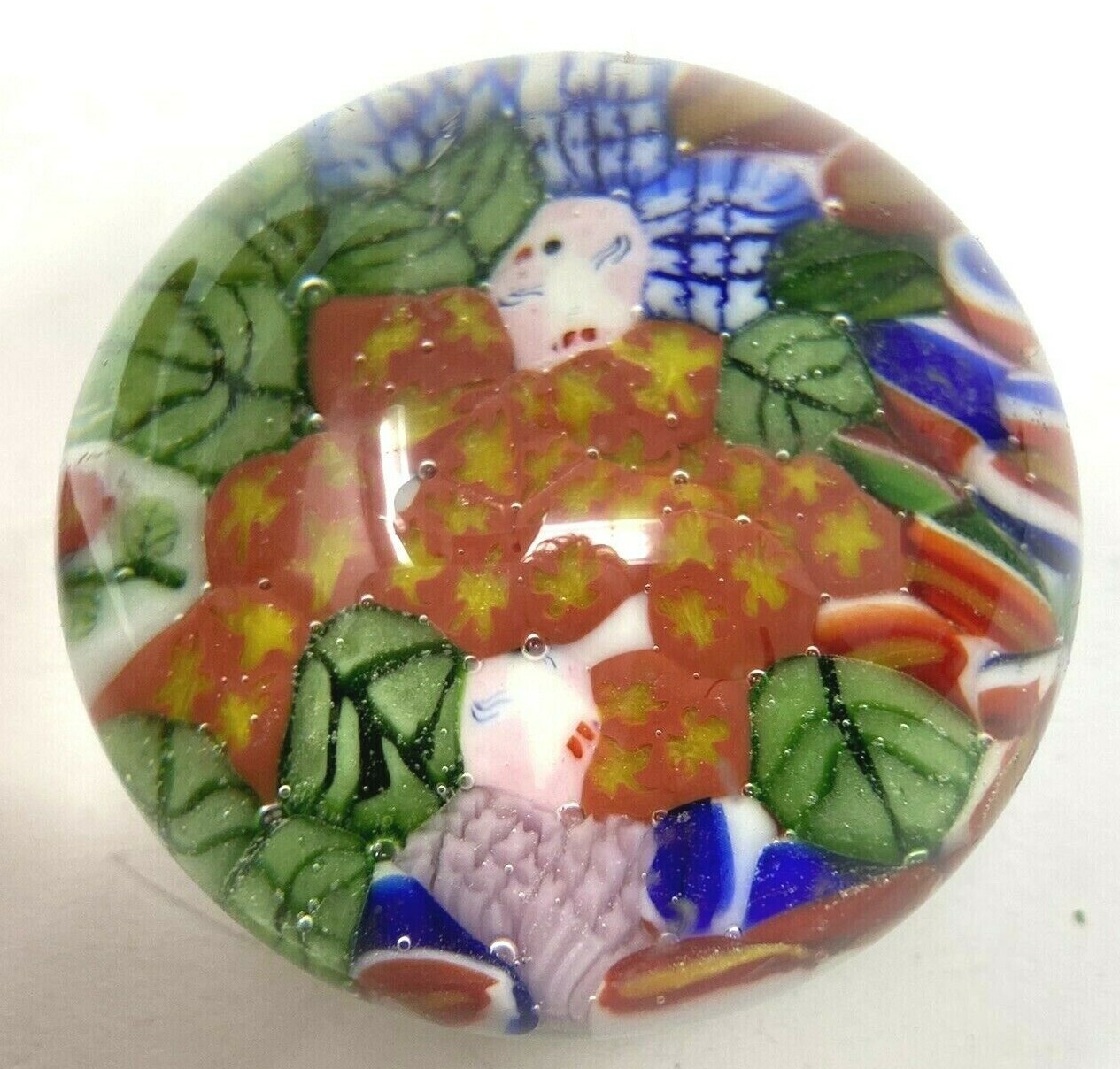 Millefiori 7 oz Studio Art Glass Paperweight Multicolored Vibrant Floral Pattern