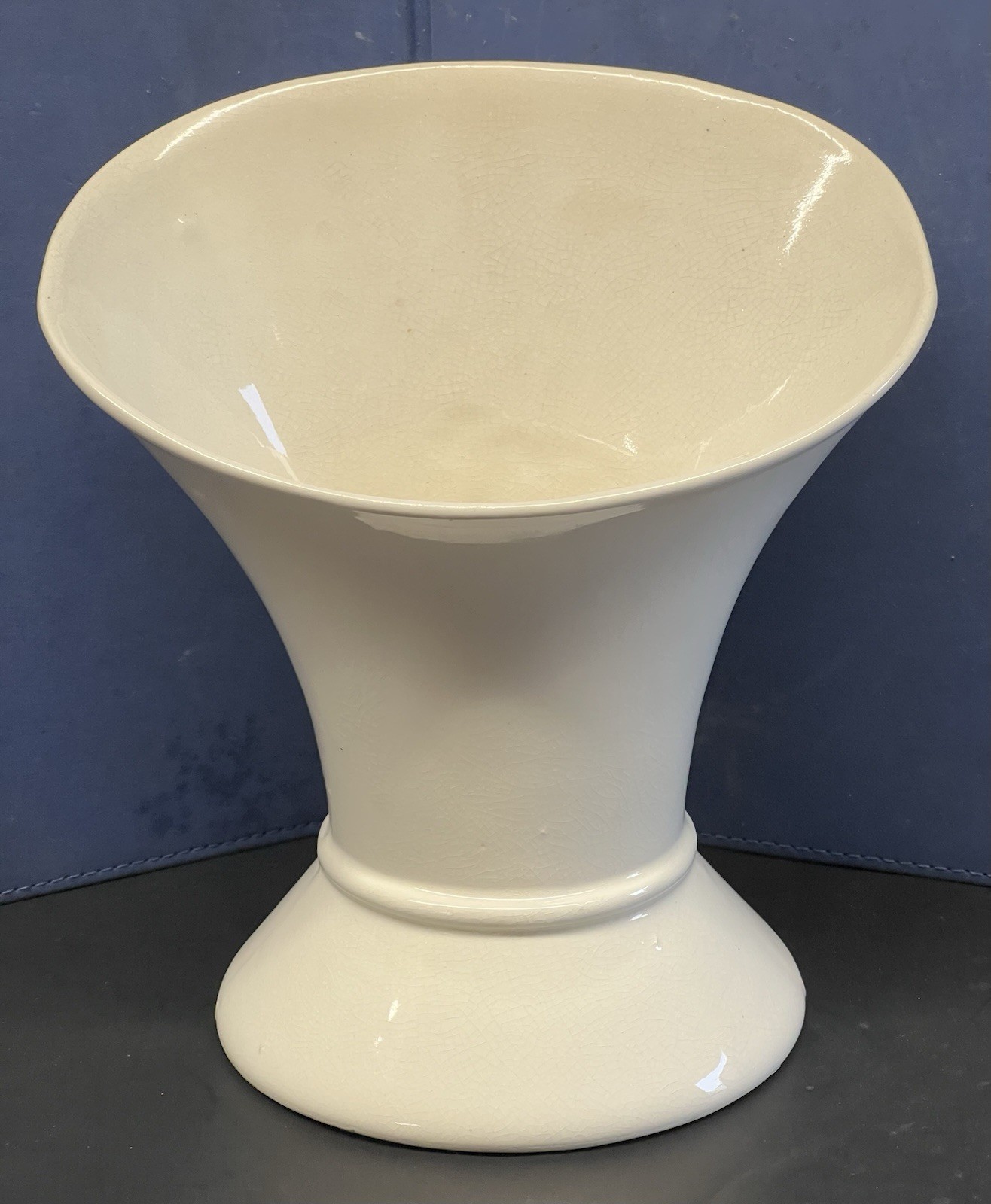 Lily Shaped Ceramic Vase w Cavalier Figure Vintage Mid Century Modern MCM White