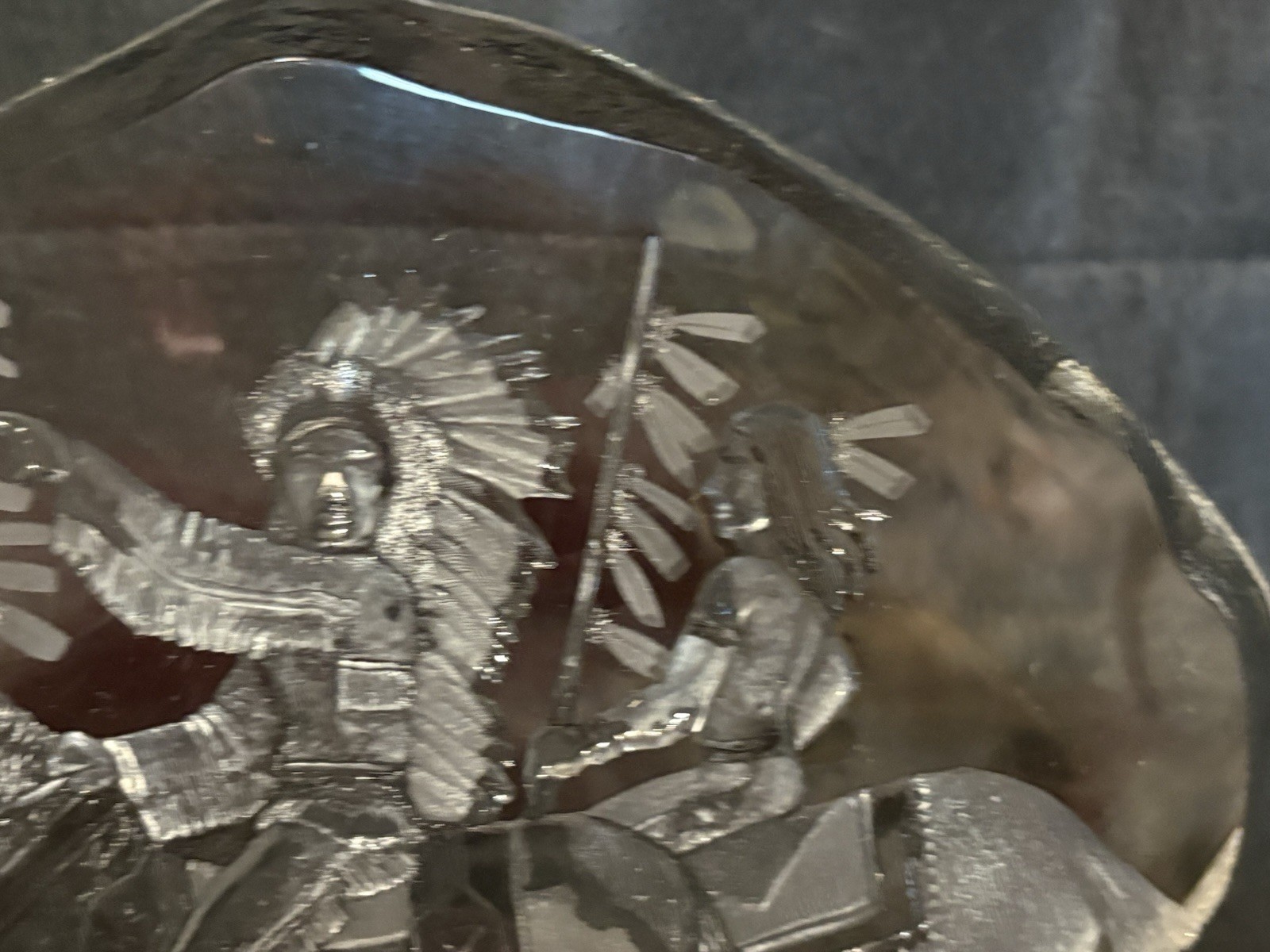Mats Jonasson Signed Lead Crystal Native Americans & Horses Sculpture # 33795