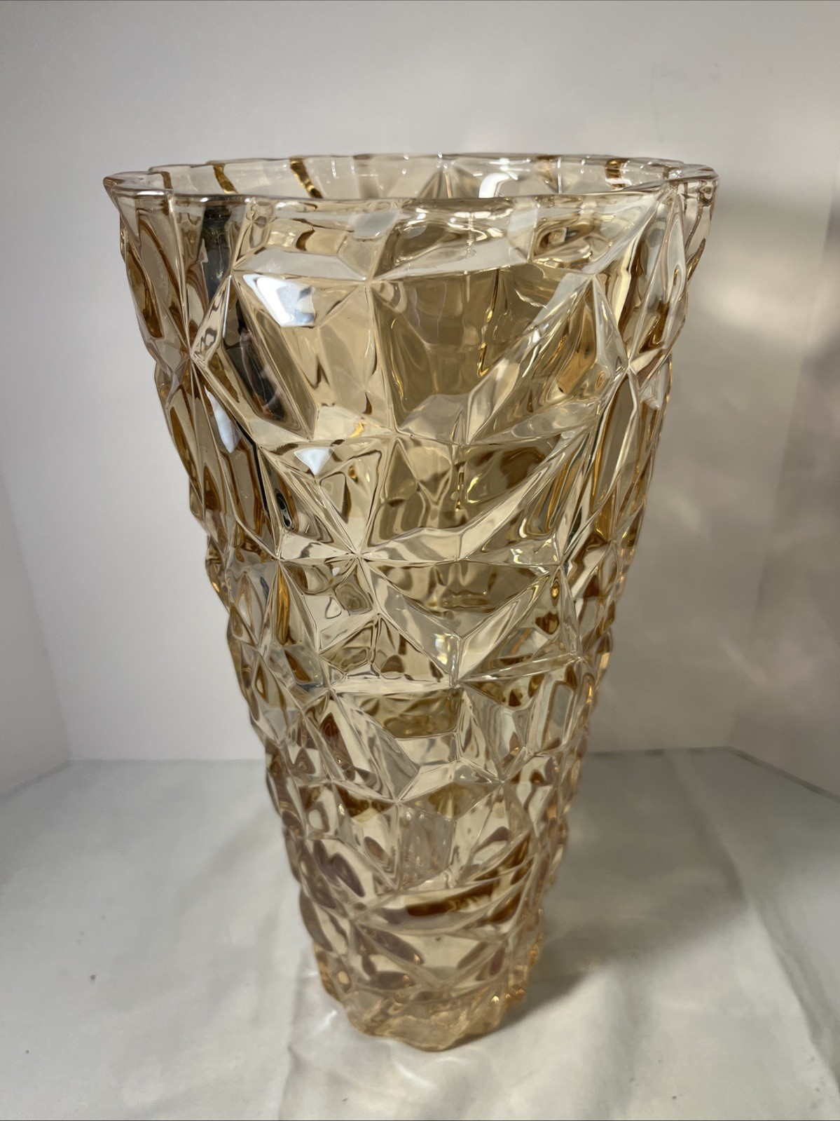 Large Gold Plated Crystal Abstract Vase MCM 11.5 Inches Tall 3 Part Mold VTG