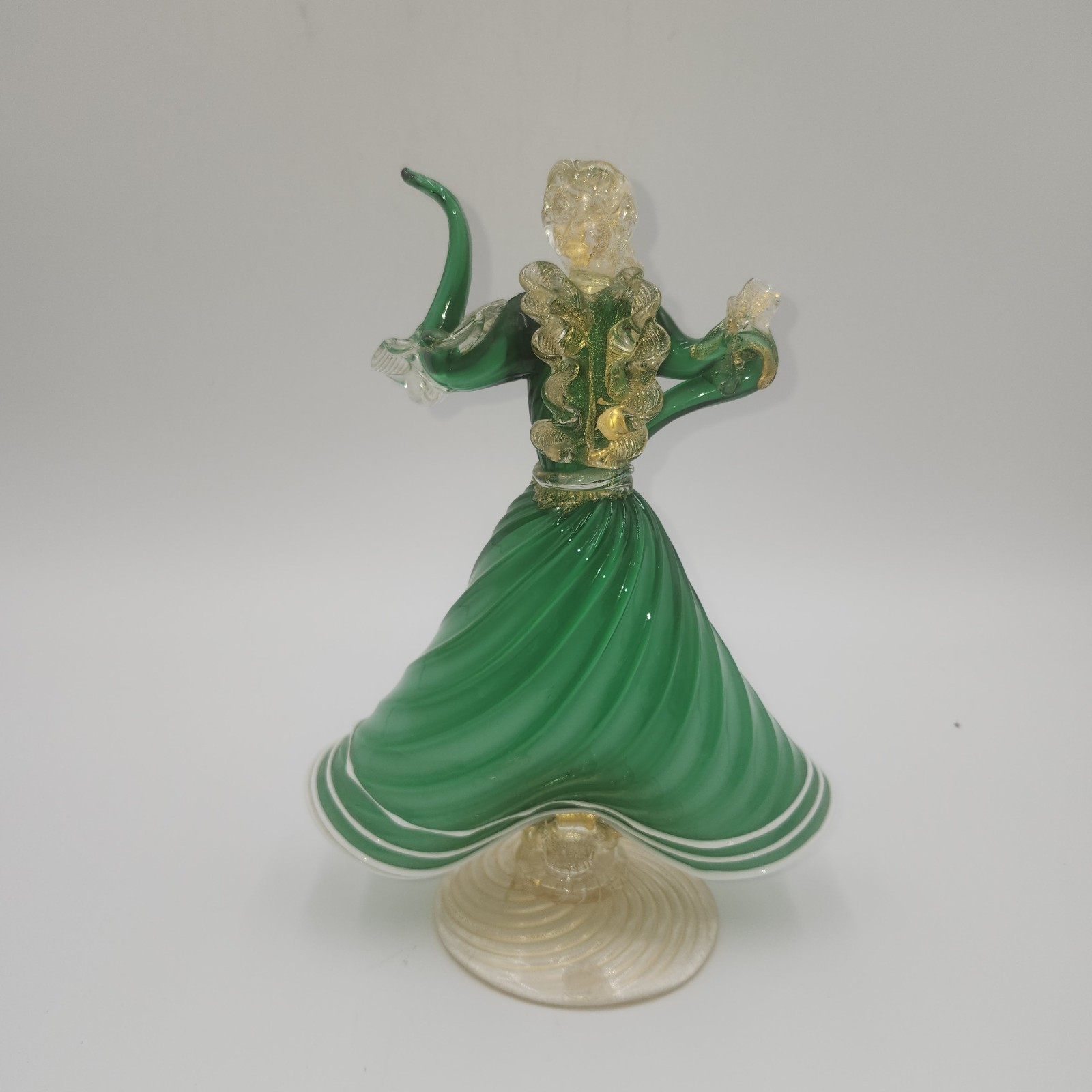 Vtg Rare Murano Italy Dancing Lady Venetian Blown Glass Figurine Dance Green