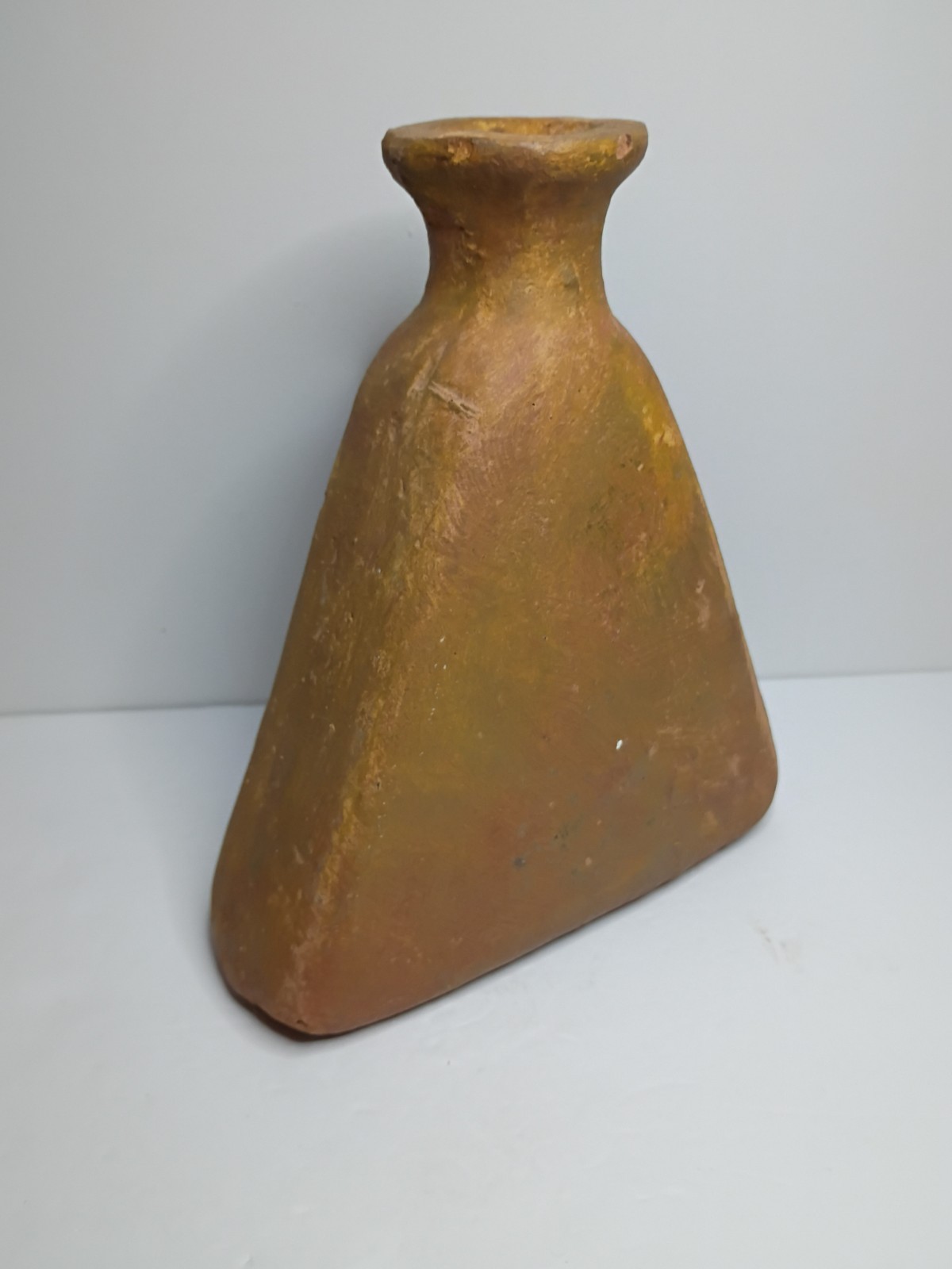 Vintage Art Pottery Bud Vase Abstract Seated Snake Charmer Flute Earthtones