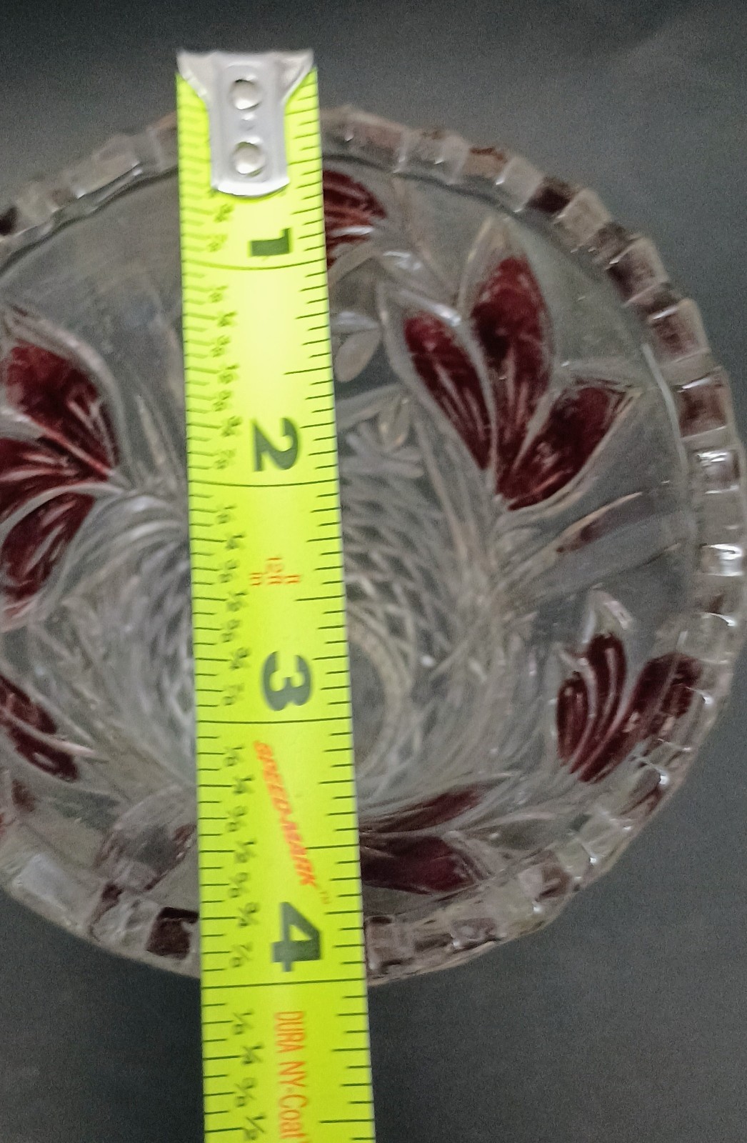 Vintage Ruby Pressed Cut Glass Vase Anna Hutte Lead Crystal Germany