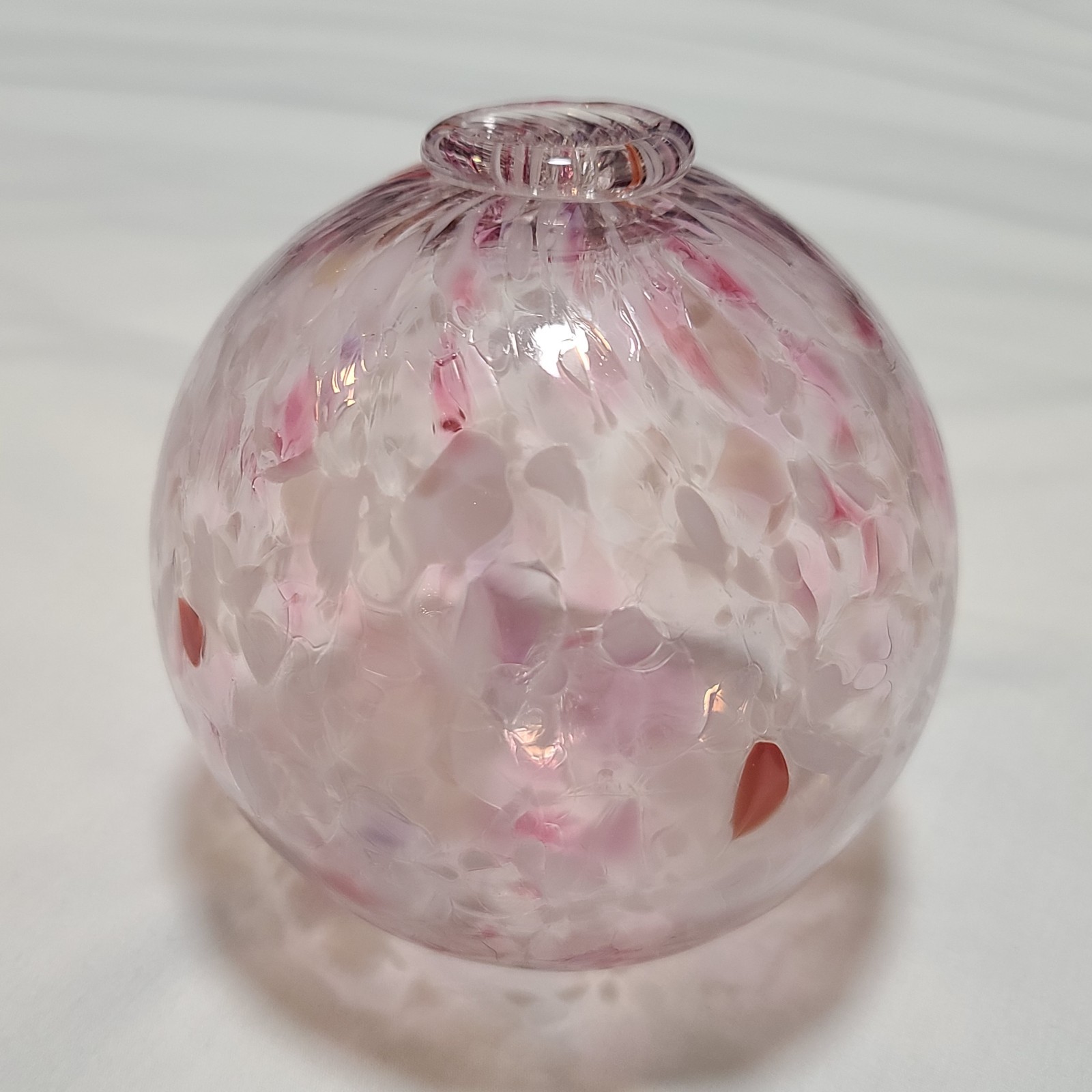 Blown Glass Float 5″ Pink Red Speckled Globe Orb